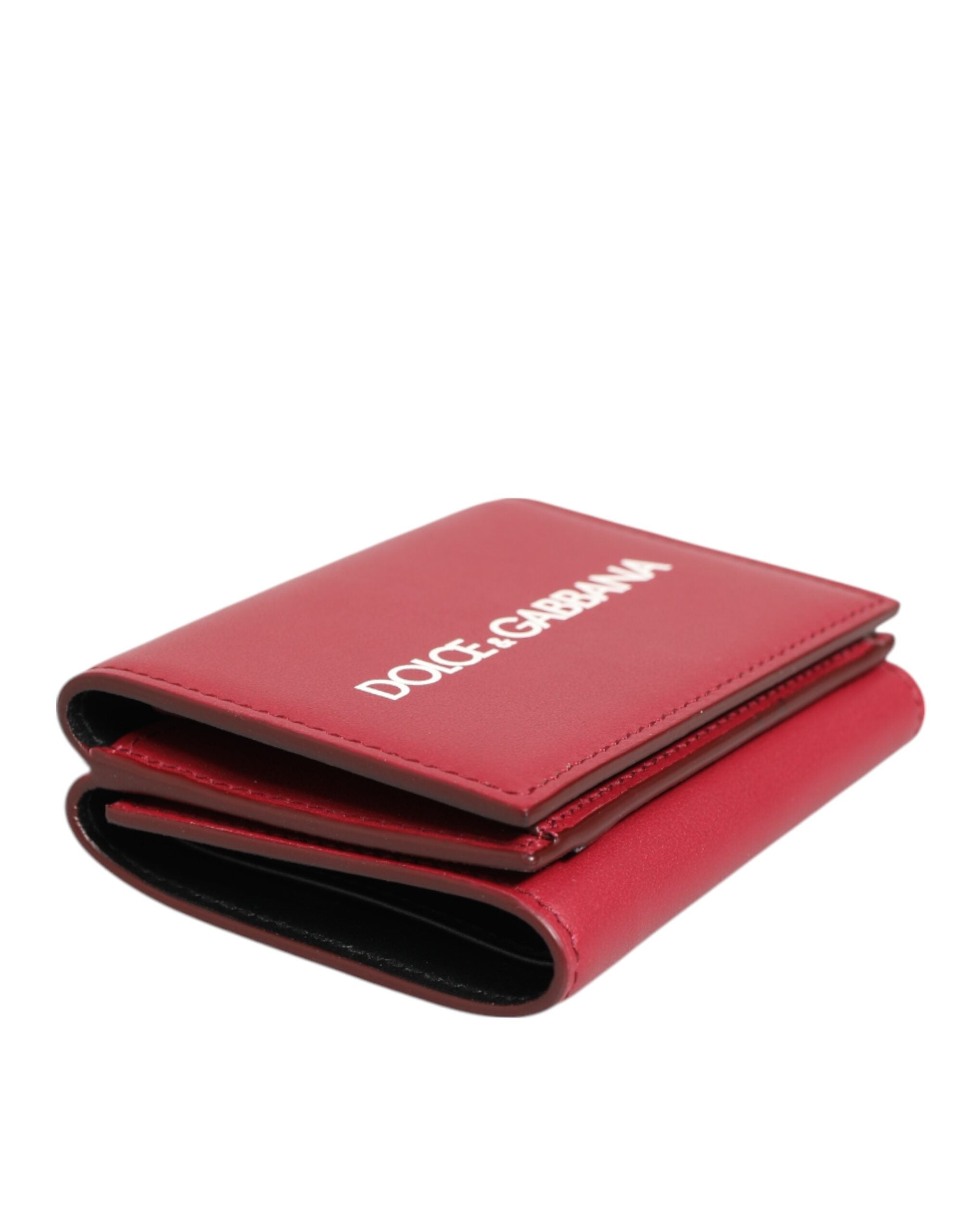 Red Leather Bold Logo Print Trifold Card Holder Wallet