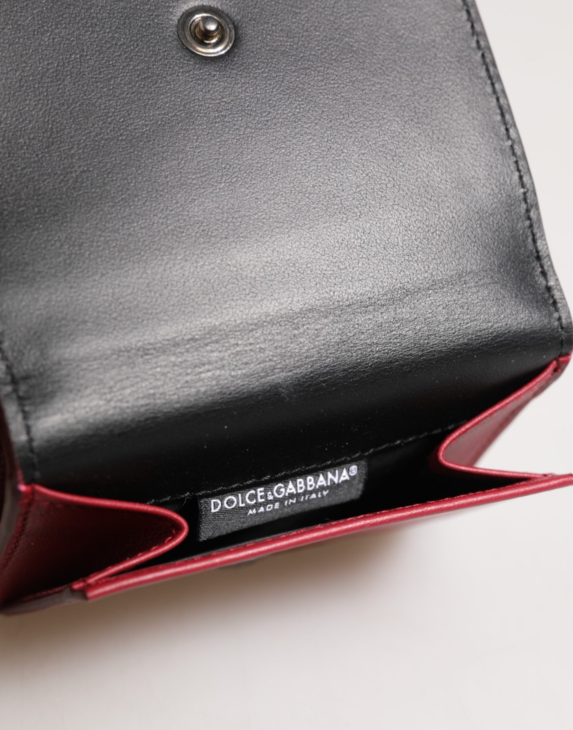 Red Leather Bold Logo Print Trifold Card Holder Wallet