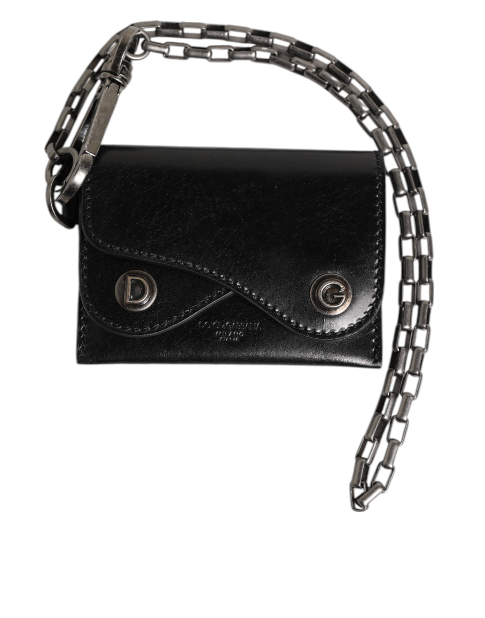 Black Cavallo Leather Wallet Chain Snap Bifold Card Holder