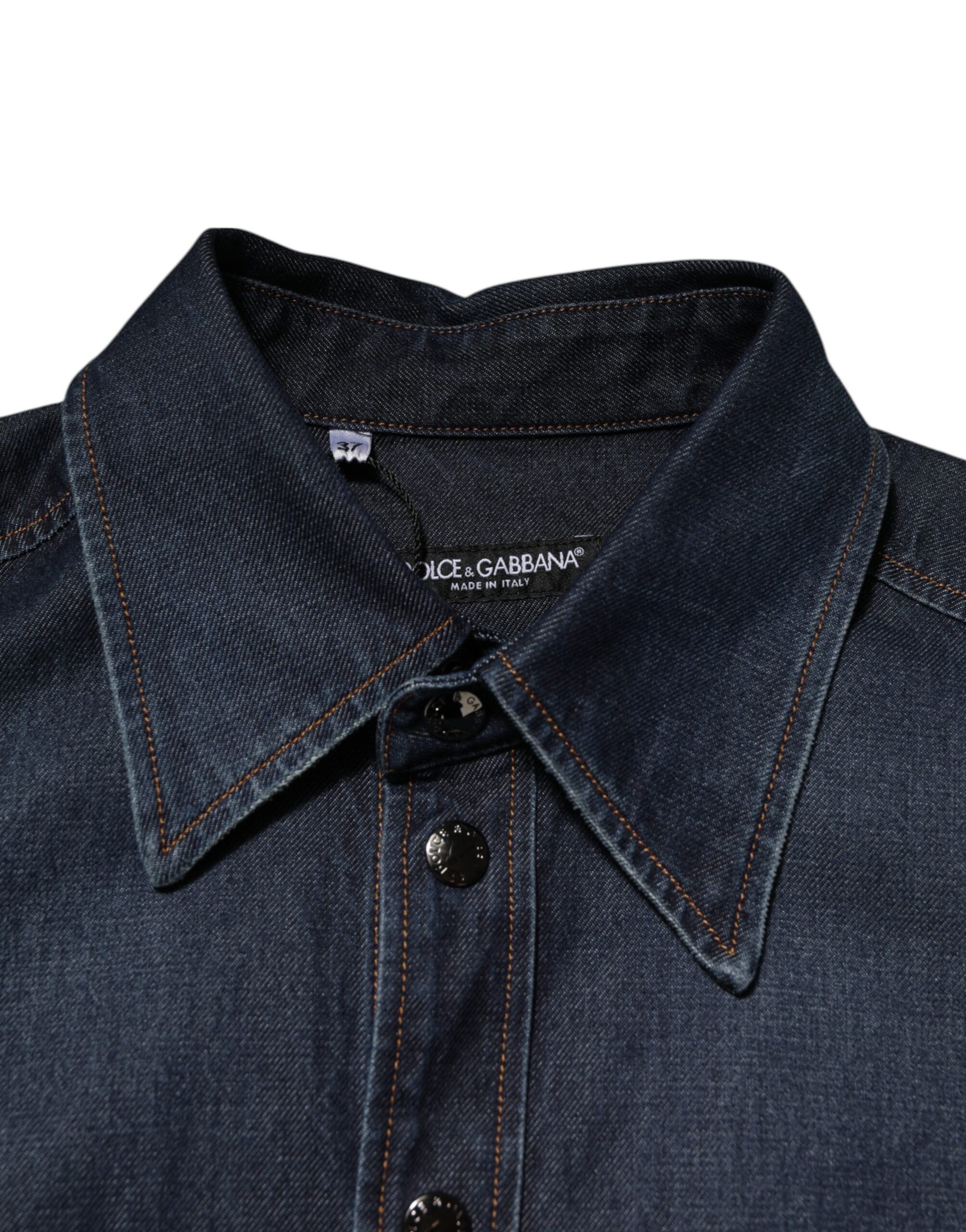 Blue Denim Button Casual Logo Patch Men Shirt