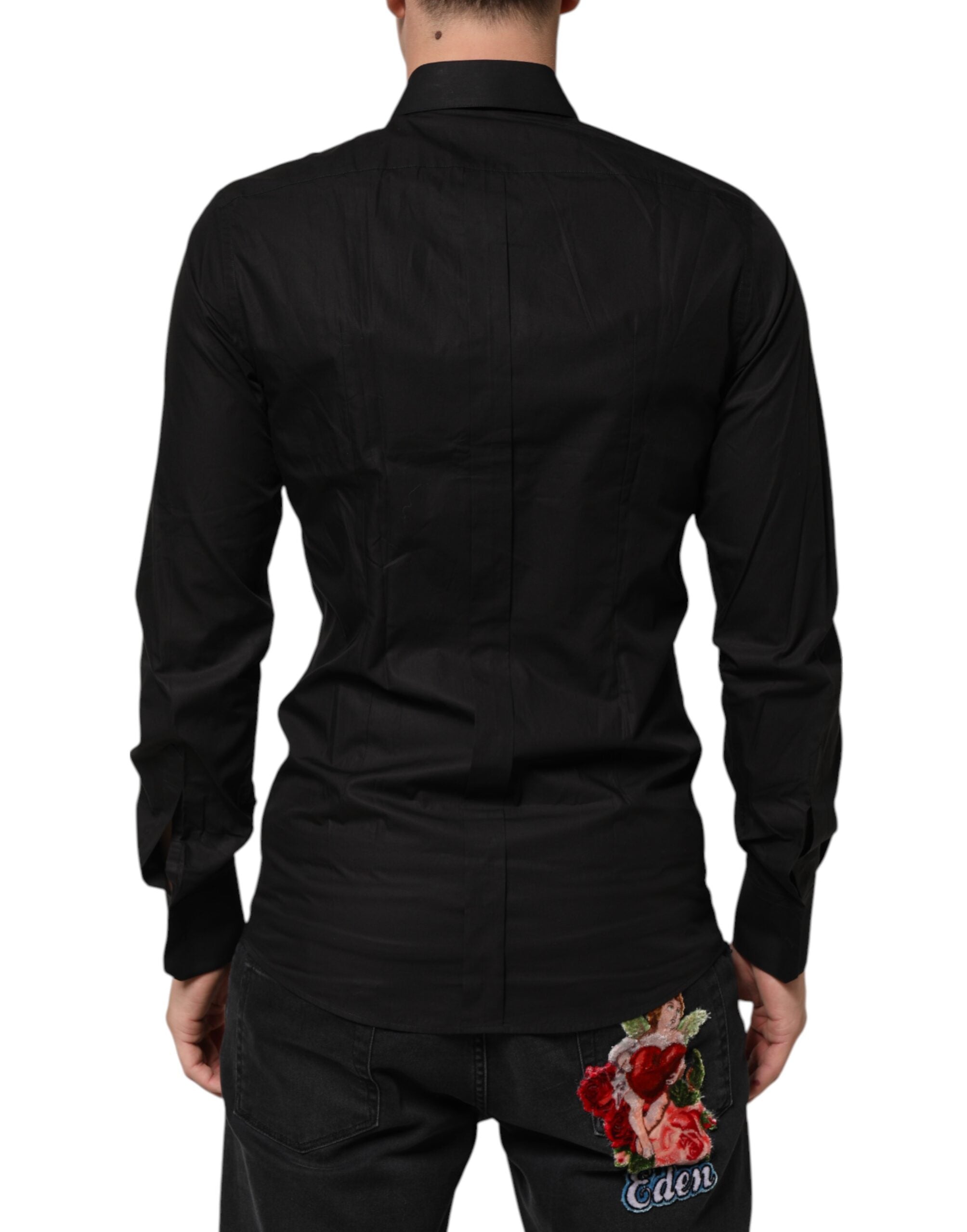 Black Cotton Star Sequin Dress Formal Men Shirt