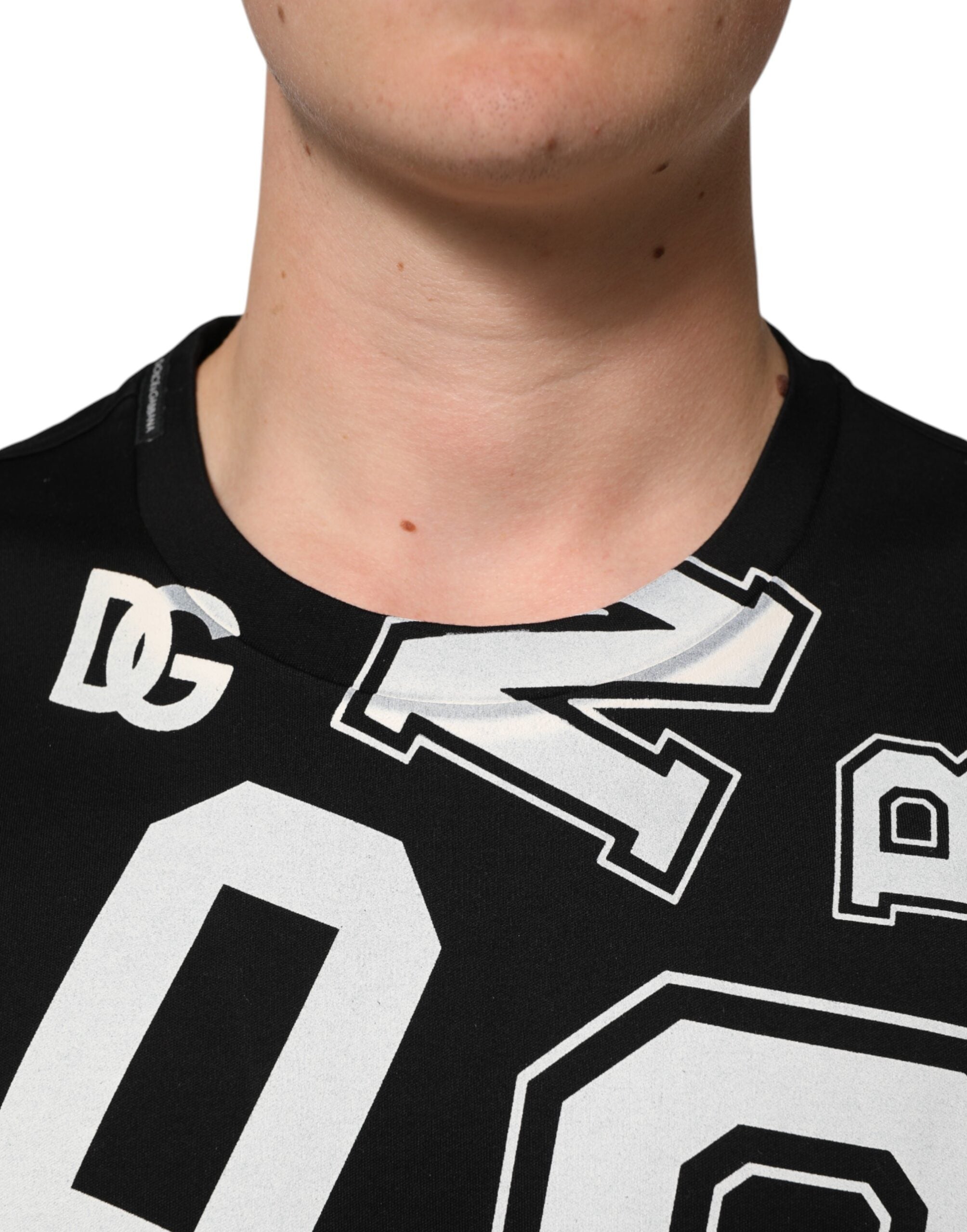 Black Cotton Letter Print Short Sleeve T-shirt