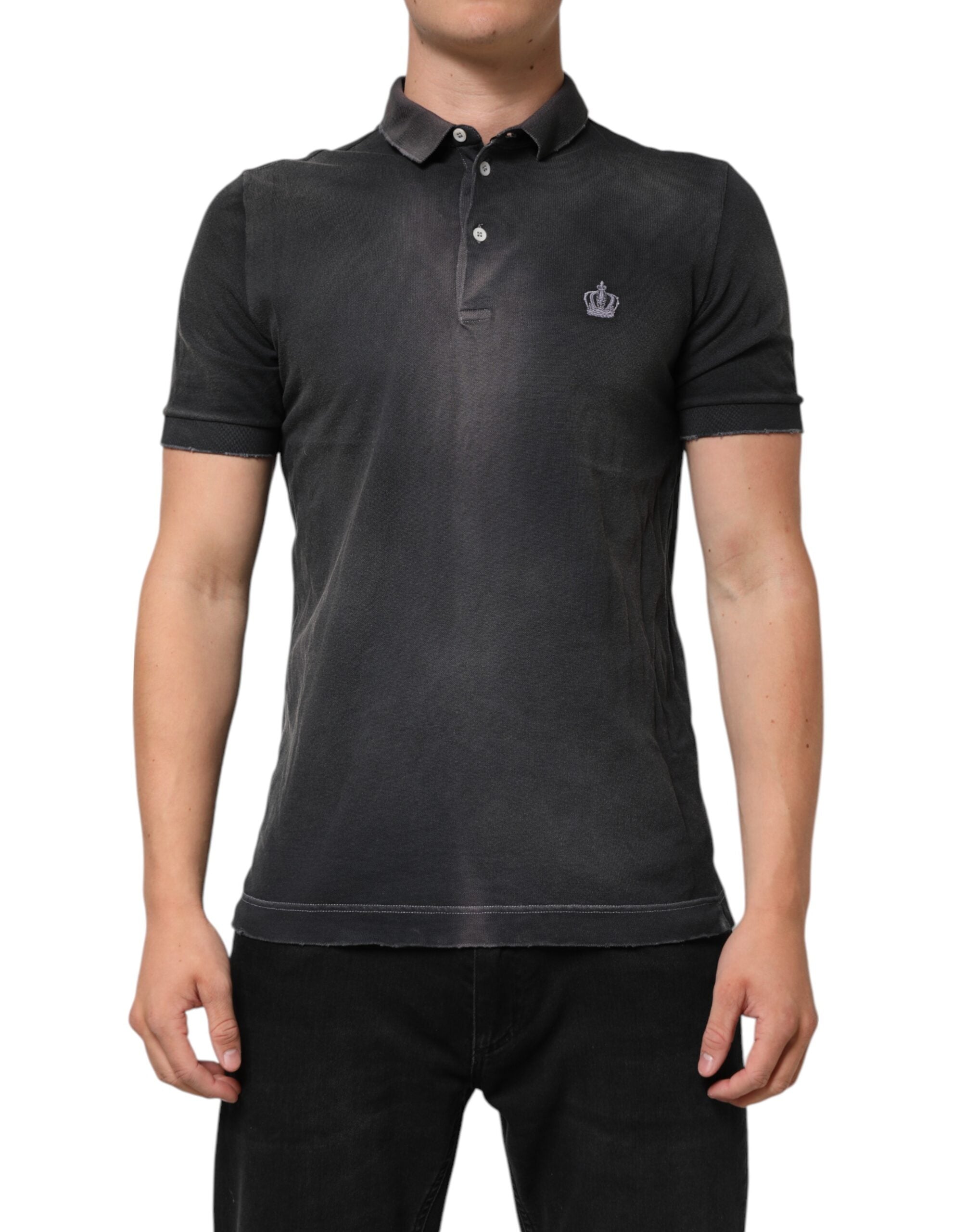 Gray Cotton Crown Collared Men Polo T-shirt