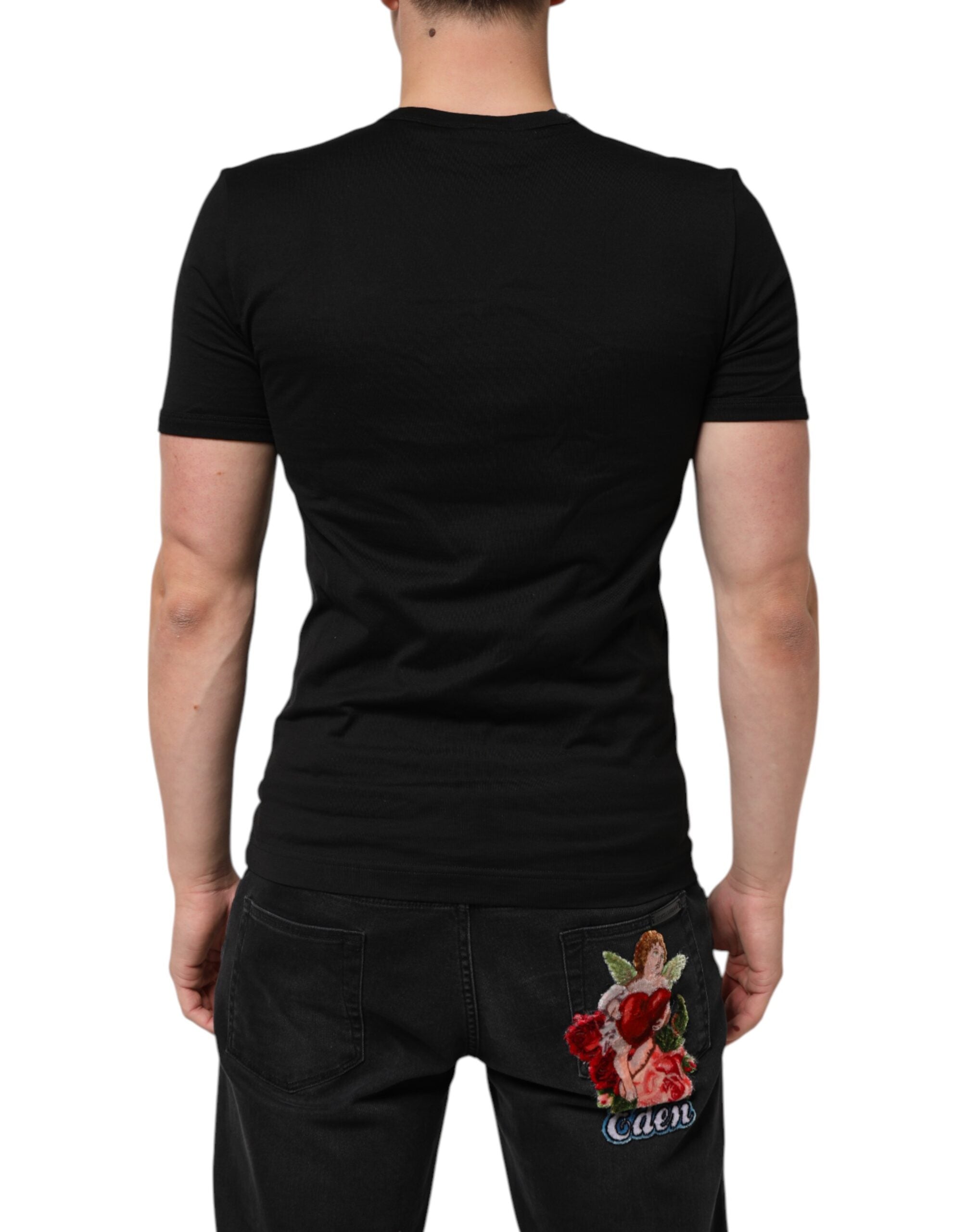 Black Cotton Plain V-Neck Men Shirt T-shirt