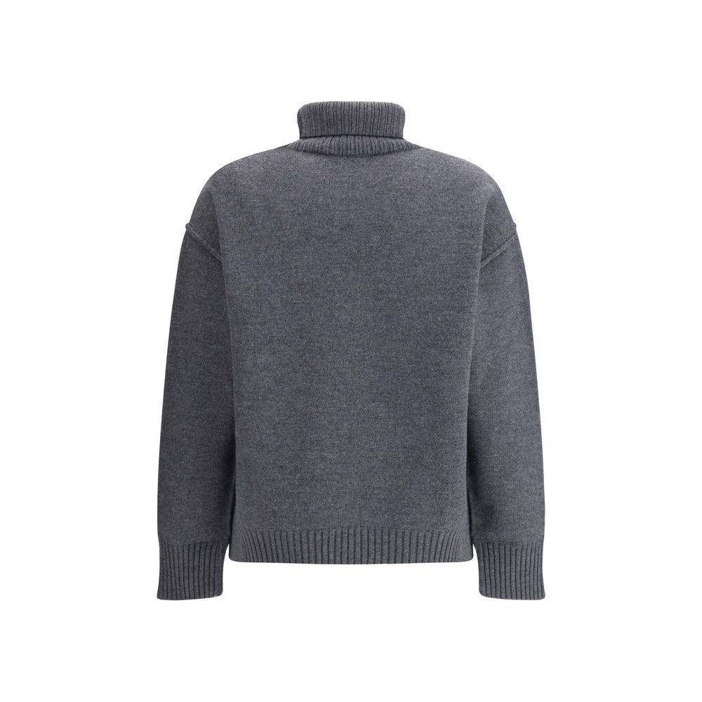 Gray Fleece Wool Turtleneck