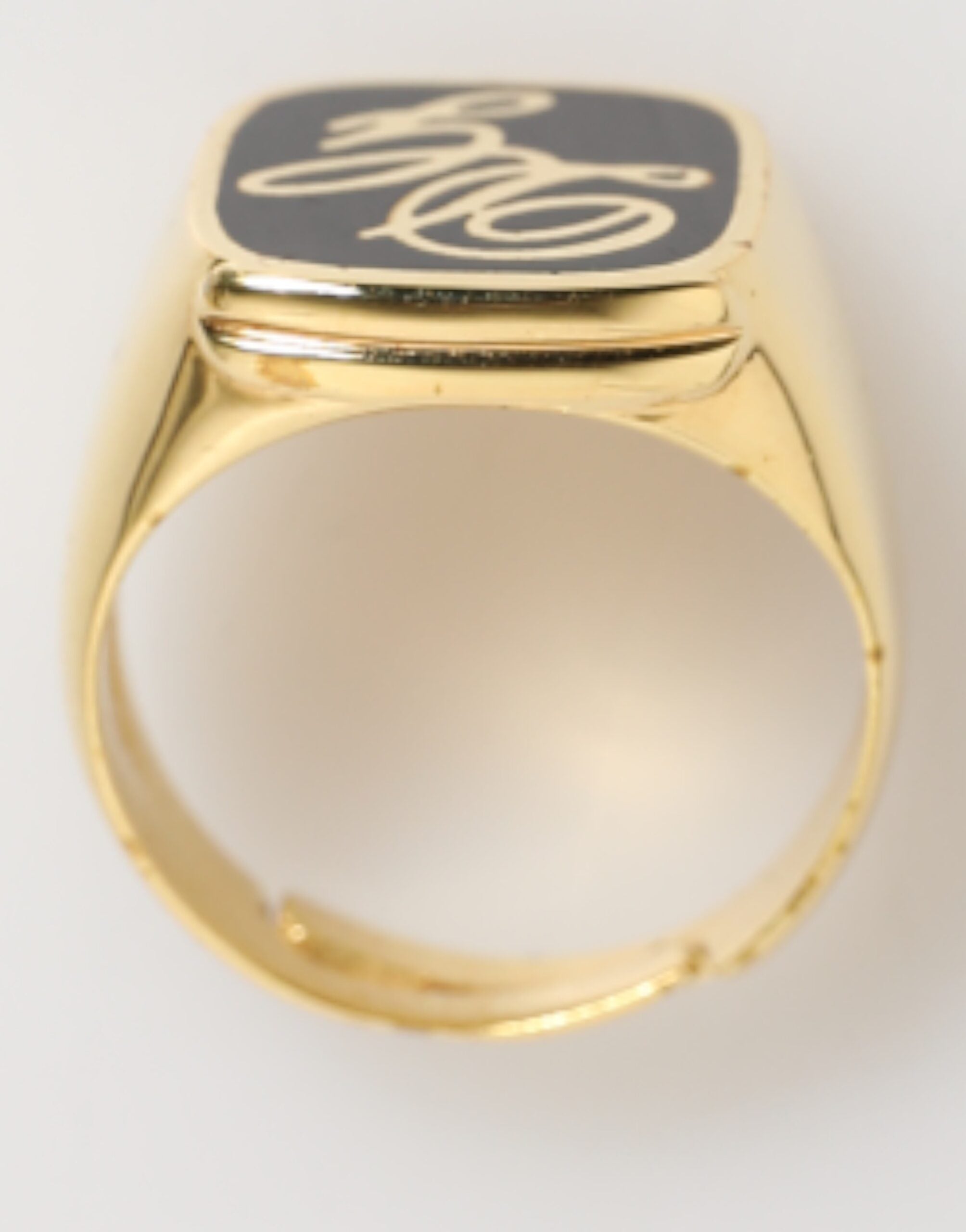 Gold Tone Enamel Brass Signet DG Logo Adjustable Ring