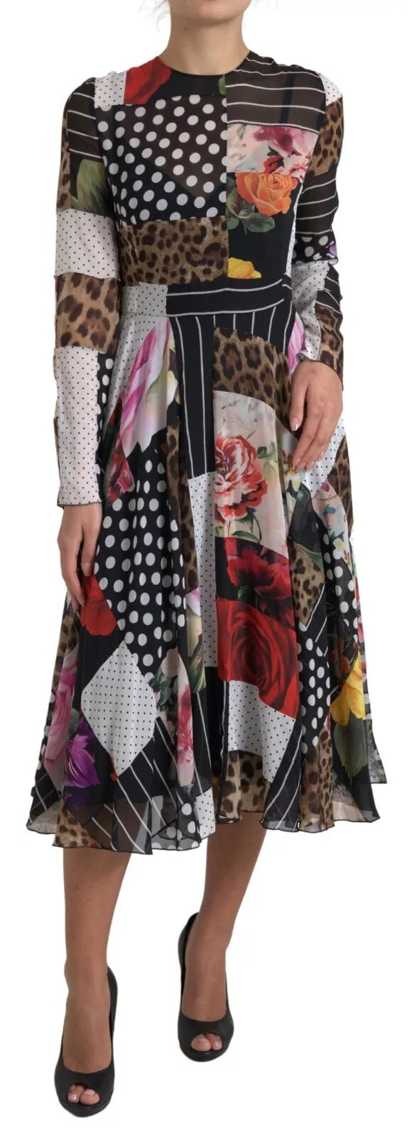 Multicolor Patchwork Floral Leopard Dress