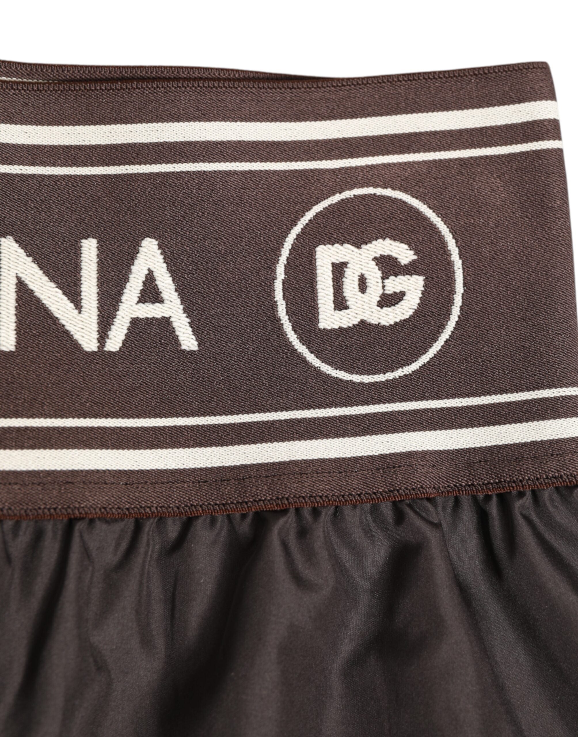 Brown Polyester Logo Elastic Waistband Swimwear