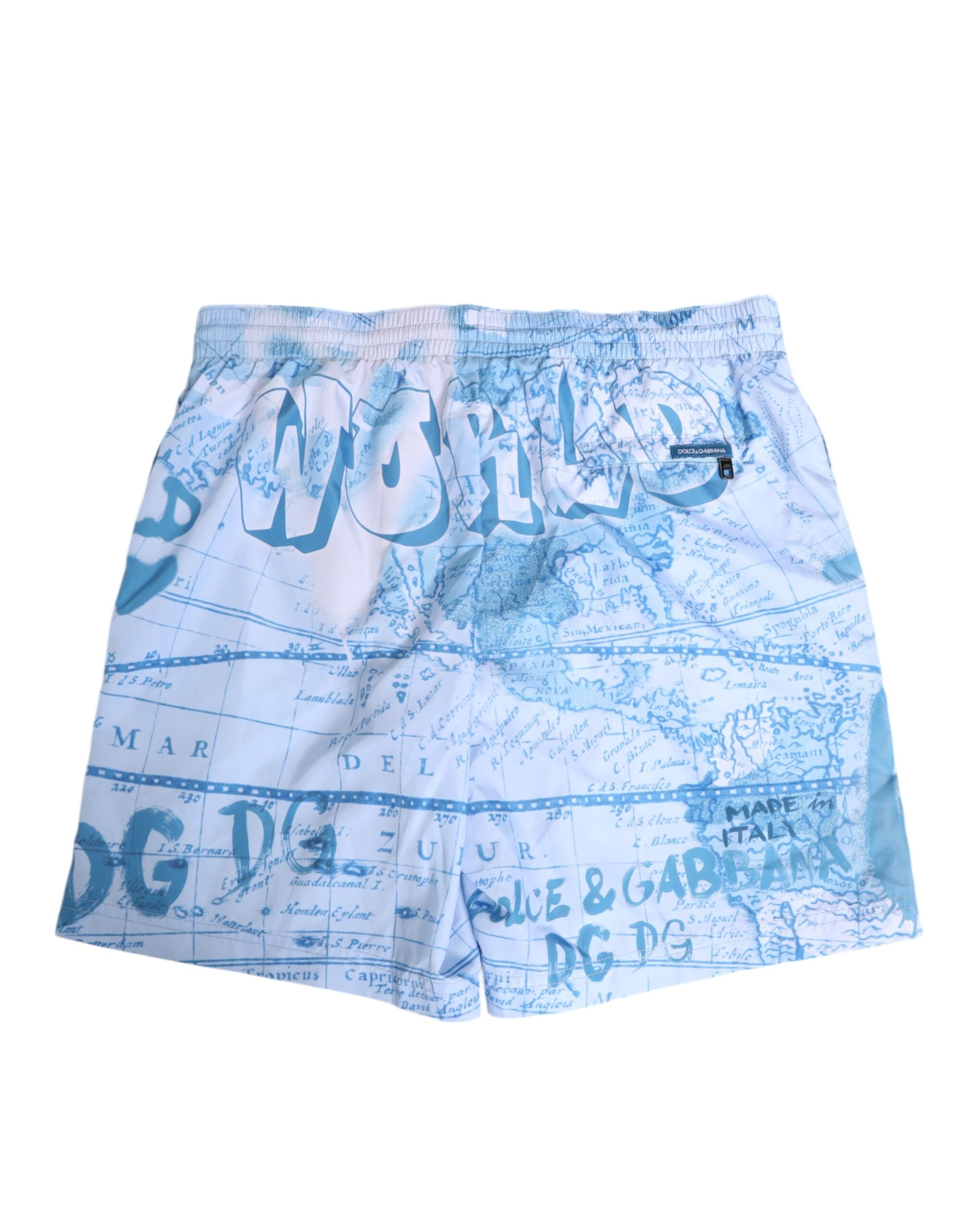 Blue World Map Polyester Elastic Waistband Swimwear