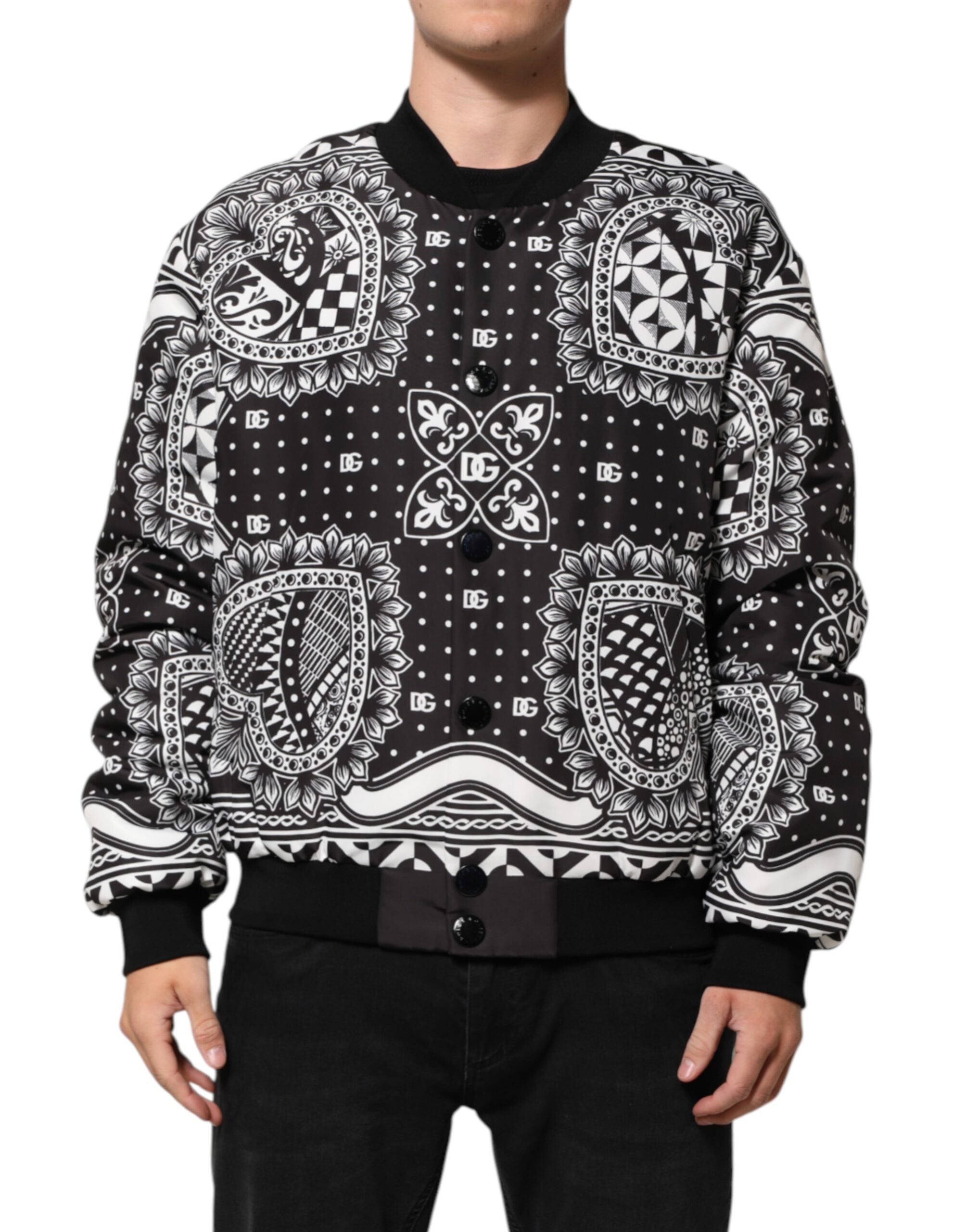Black White Bandana Print Bomber Jacket