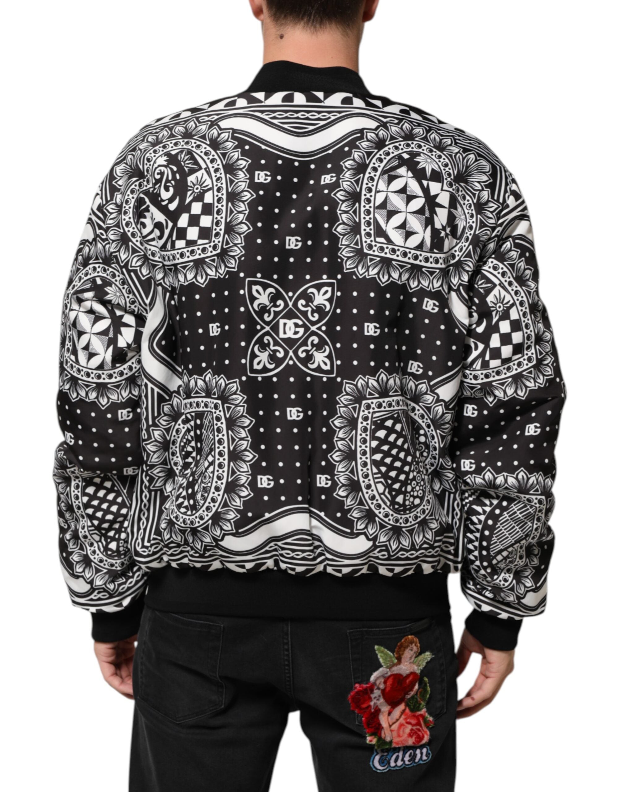 Black White Bandana Print Bomber Jacket
