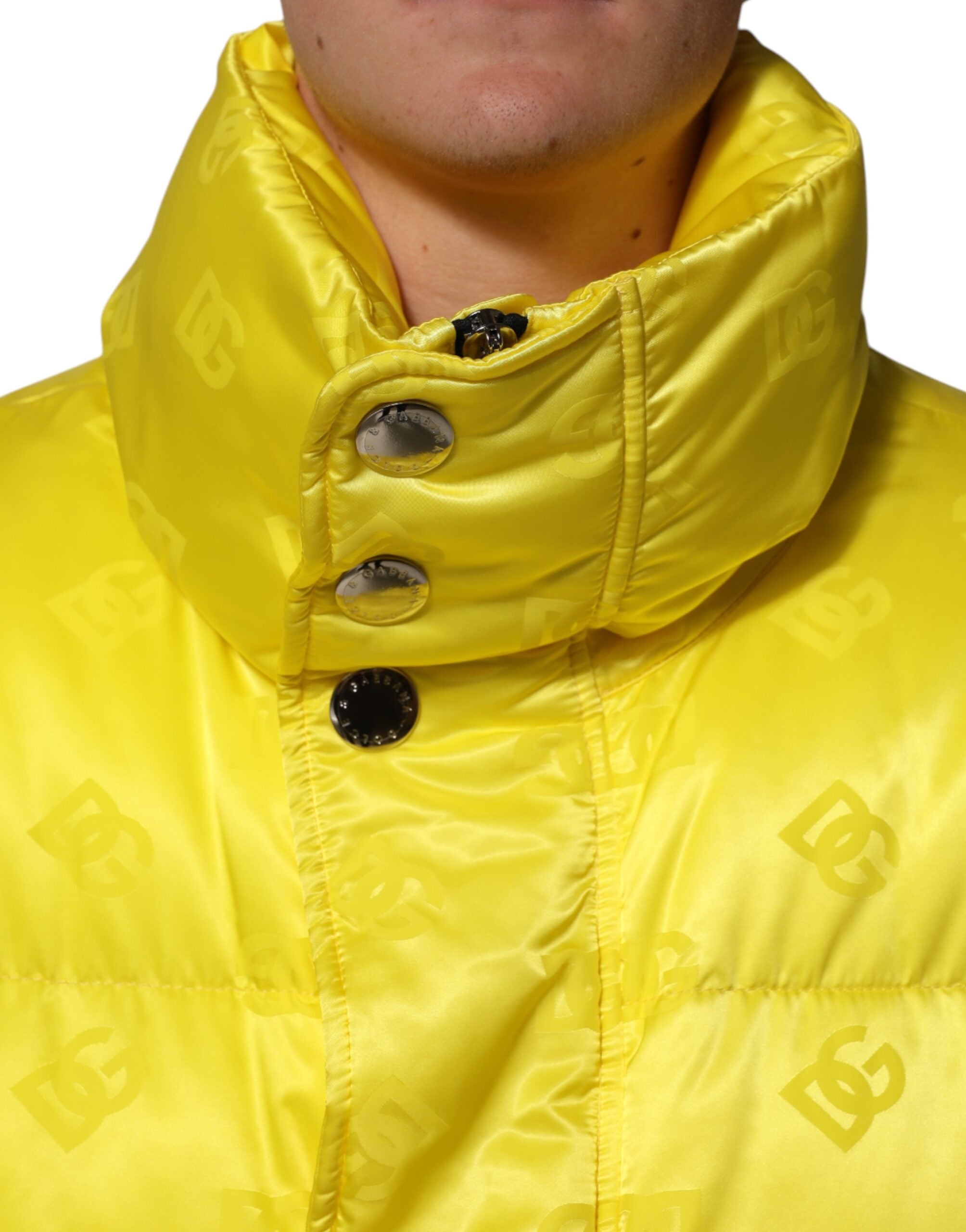 Yellow Nylon Logo Puffer Bomber Men Jacket