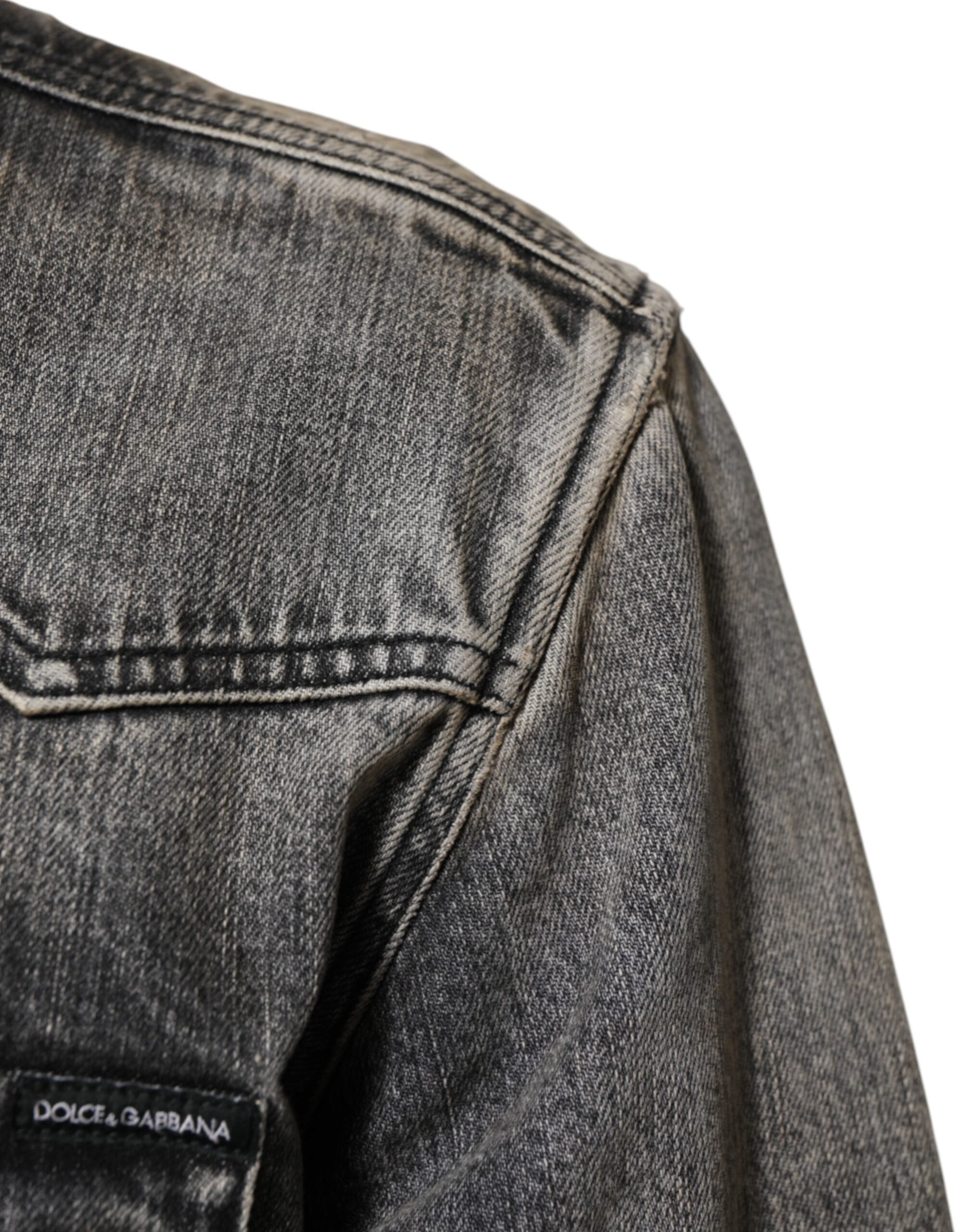 Black Washed Cotton Snap Long Sleeve Casual Shirt