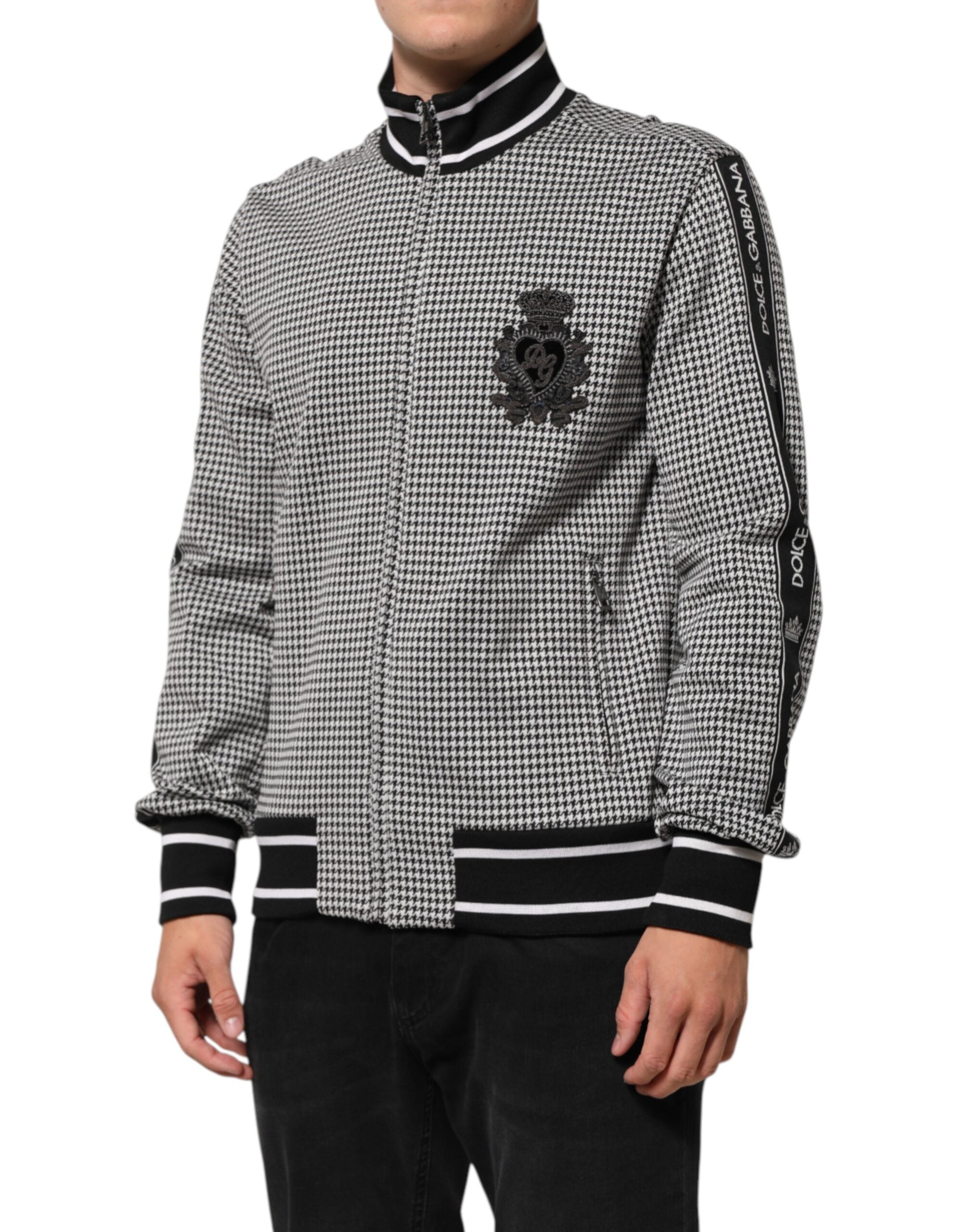 Black White Houndstooth Wool Crest Jacket Sweater