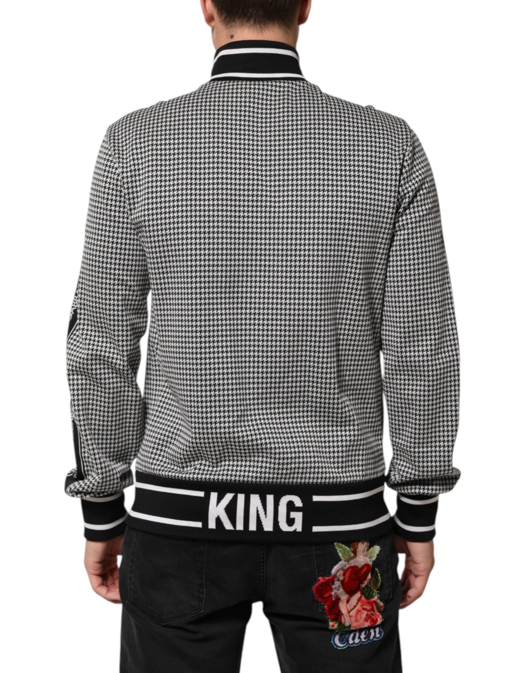 Black White Houndstooth Wool Crest Jacket Sweater