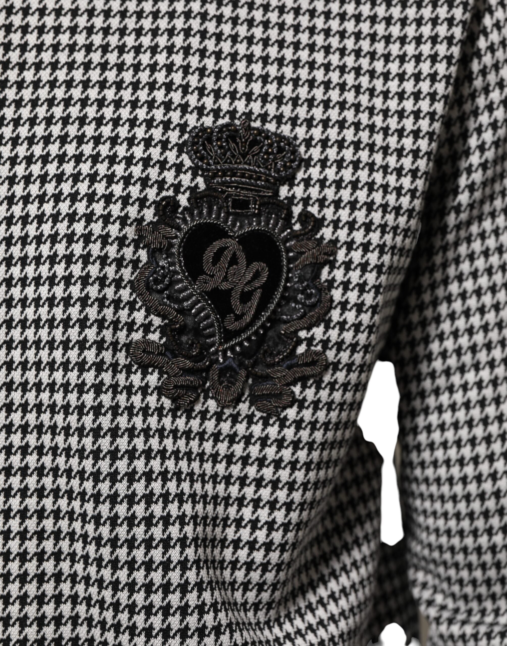 Black White Houndstooth Wool Crest Jacket Sweater