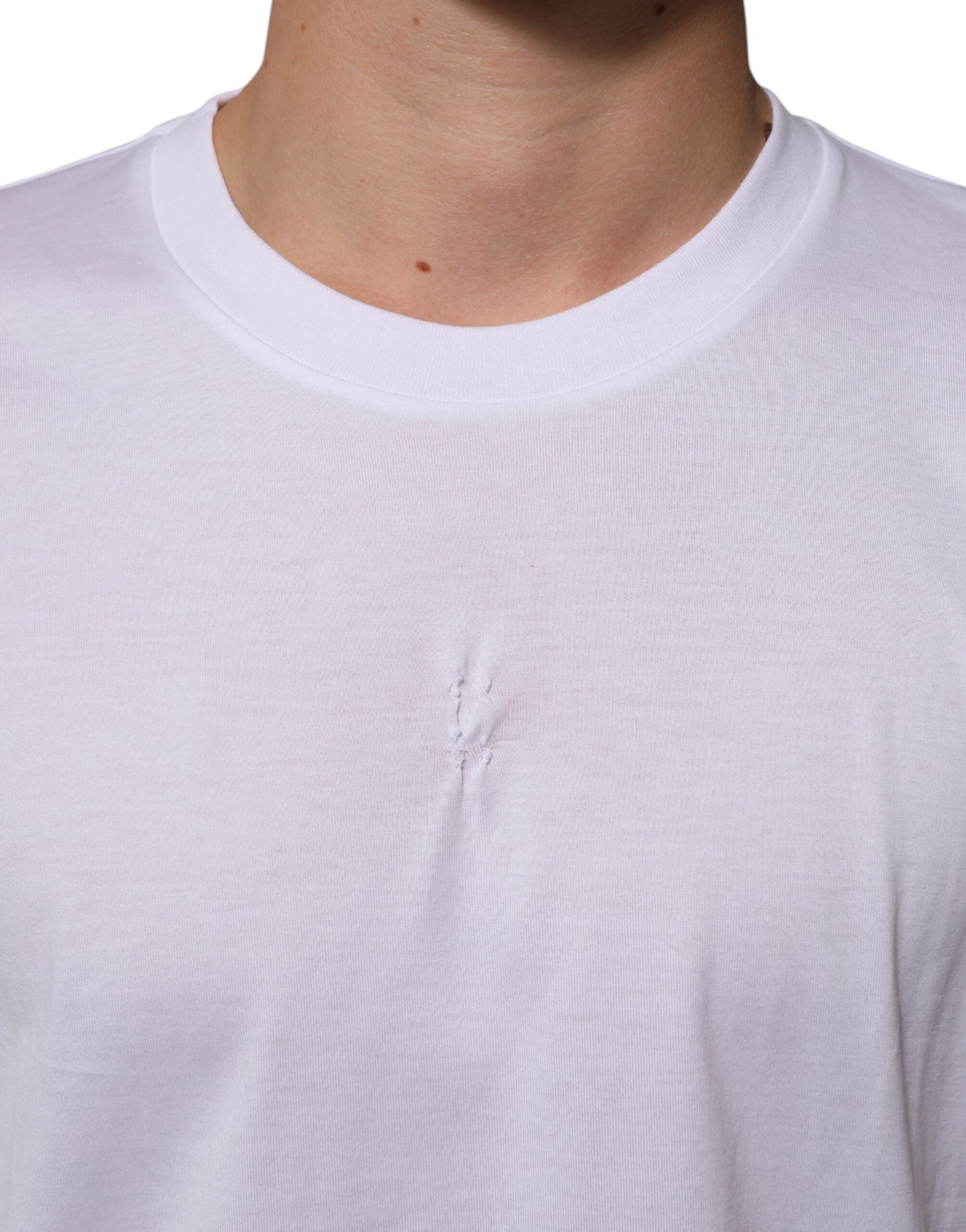 White Cotton Logo Patch Crew Neck Men T-shirt