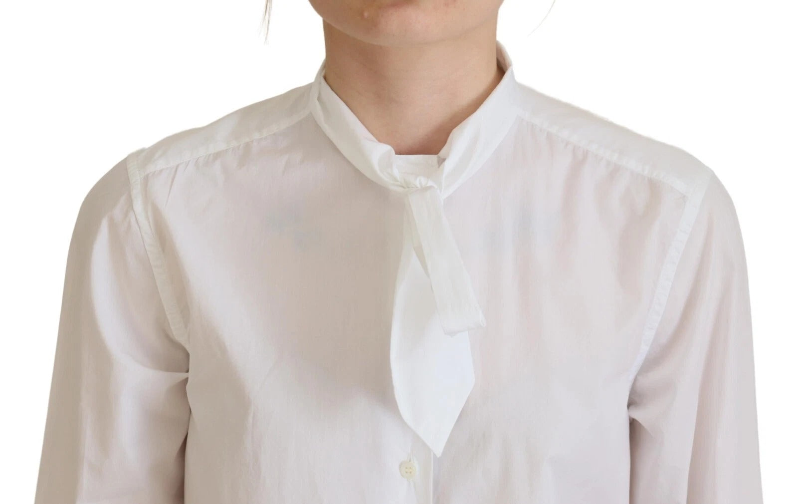 White Cotton Collared Long Sleeves Formal Top