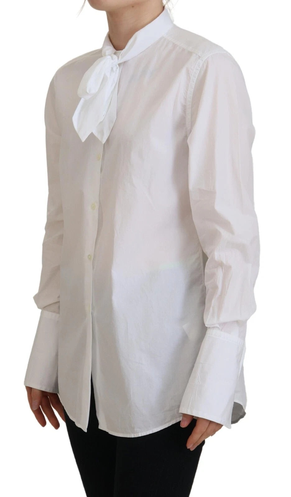 White Cotton Collared Long Sleeves Formal Top