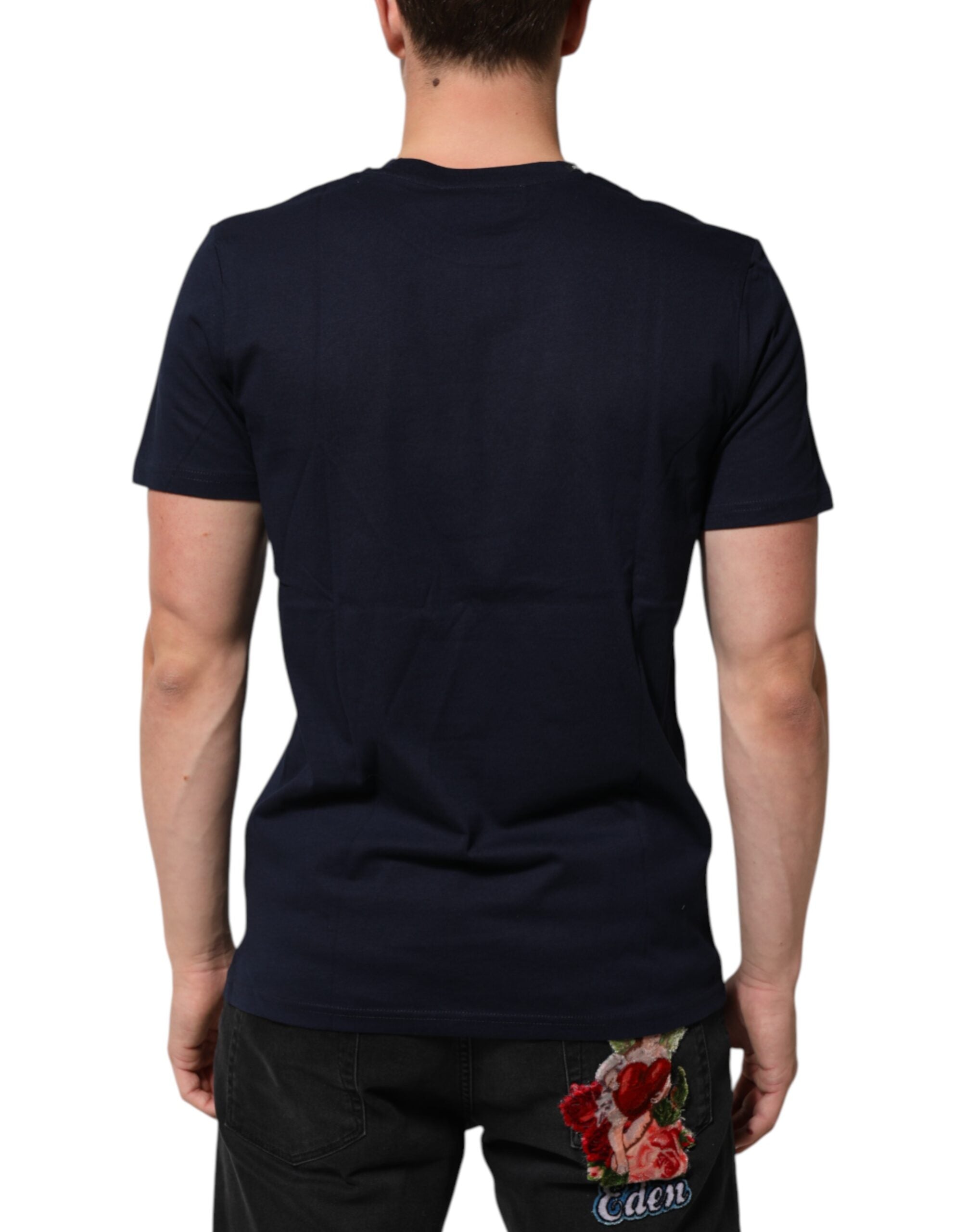 Dark Blue Cotton DG Logo Print Men’s Top T-shirt