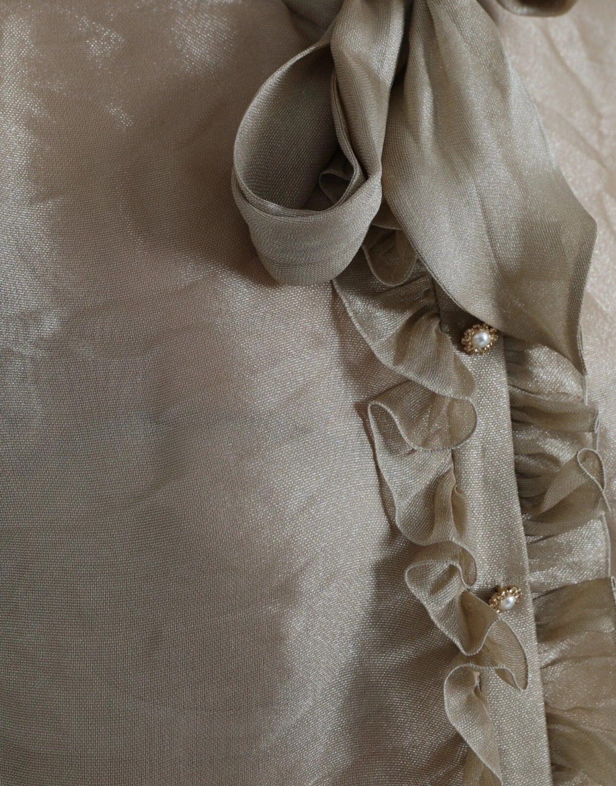 Gold Ascot Collar Ruffles Blouse Top