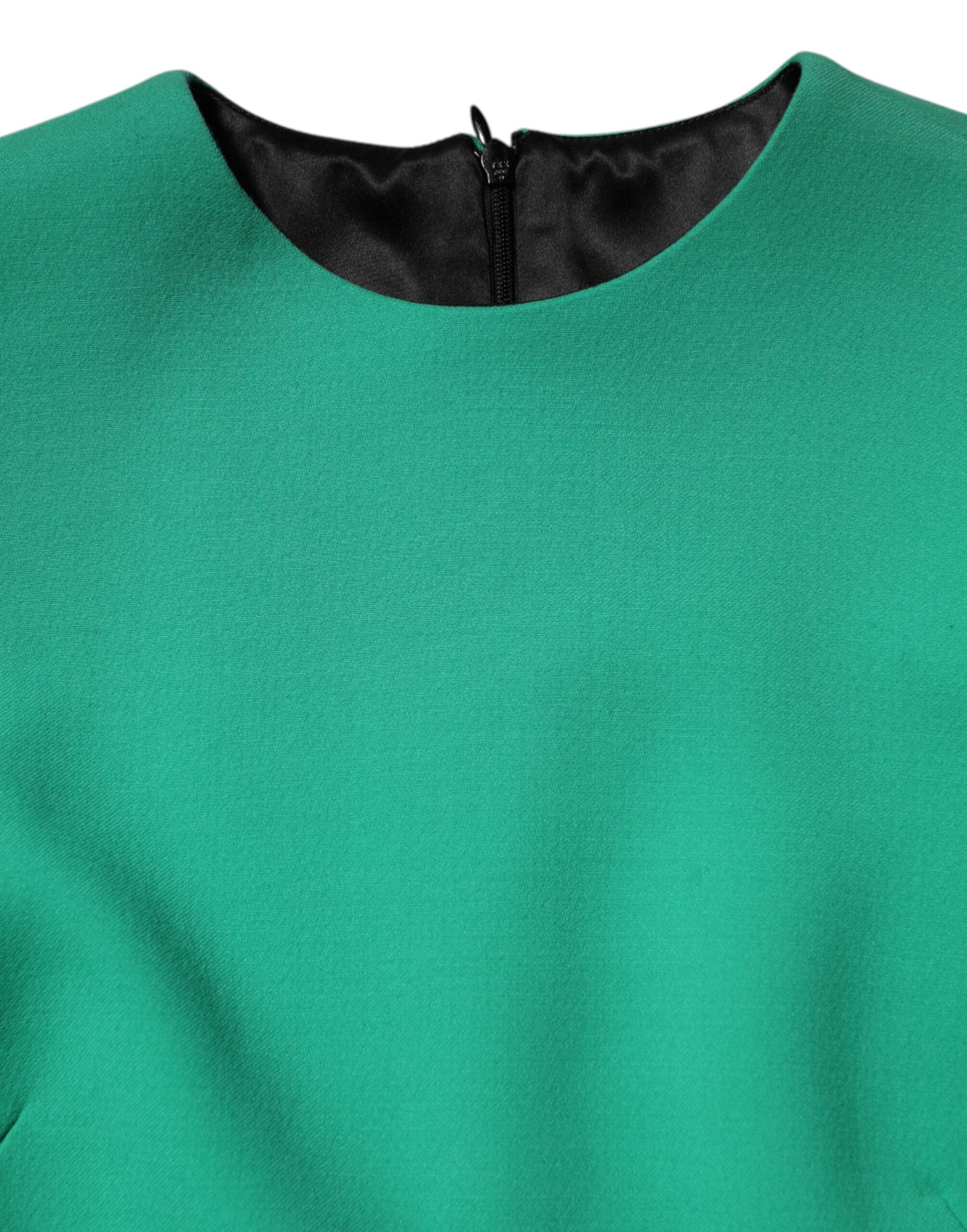 Green Viscose Acetate Mini Long Sleeve Dress