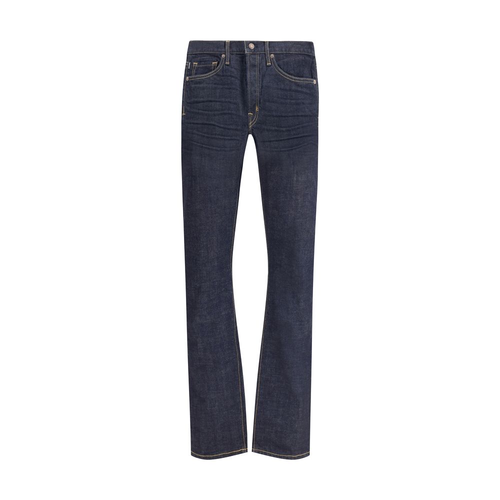 Blue Cotton Straight-Leg Jeans