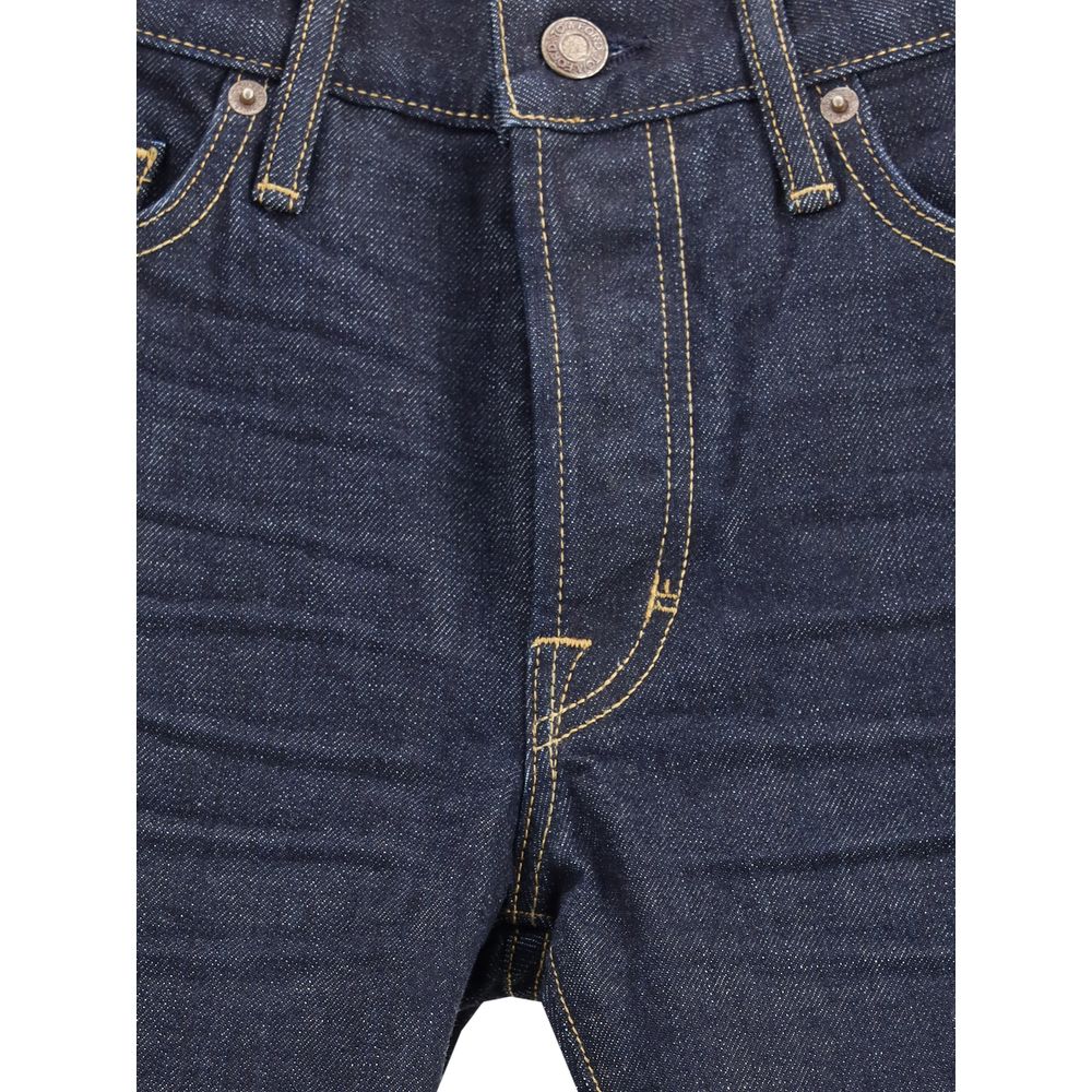 Blue Cotton Straight-Leg Jeans