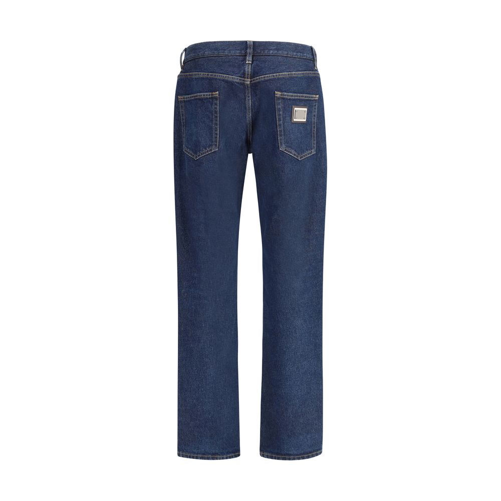 Blue Cotton Straight-Leg Jeans