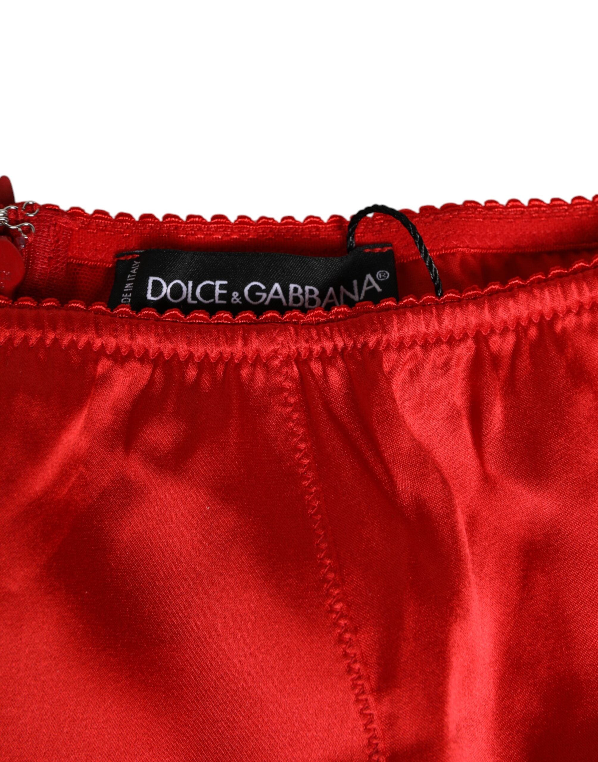 Red Silk Satin High-Waist Briefs Women Underwear