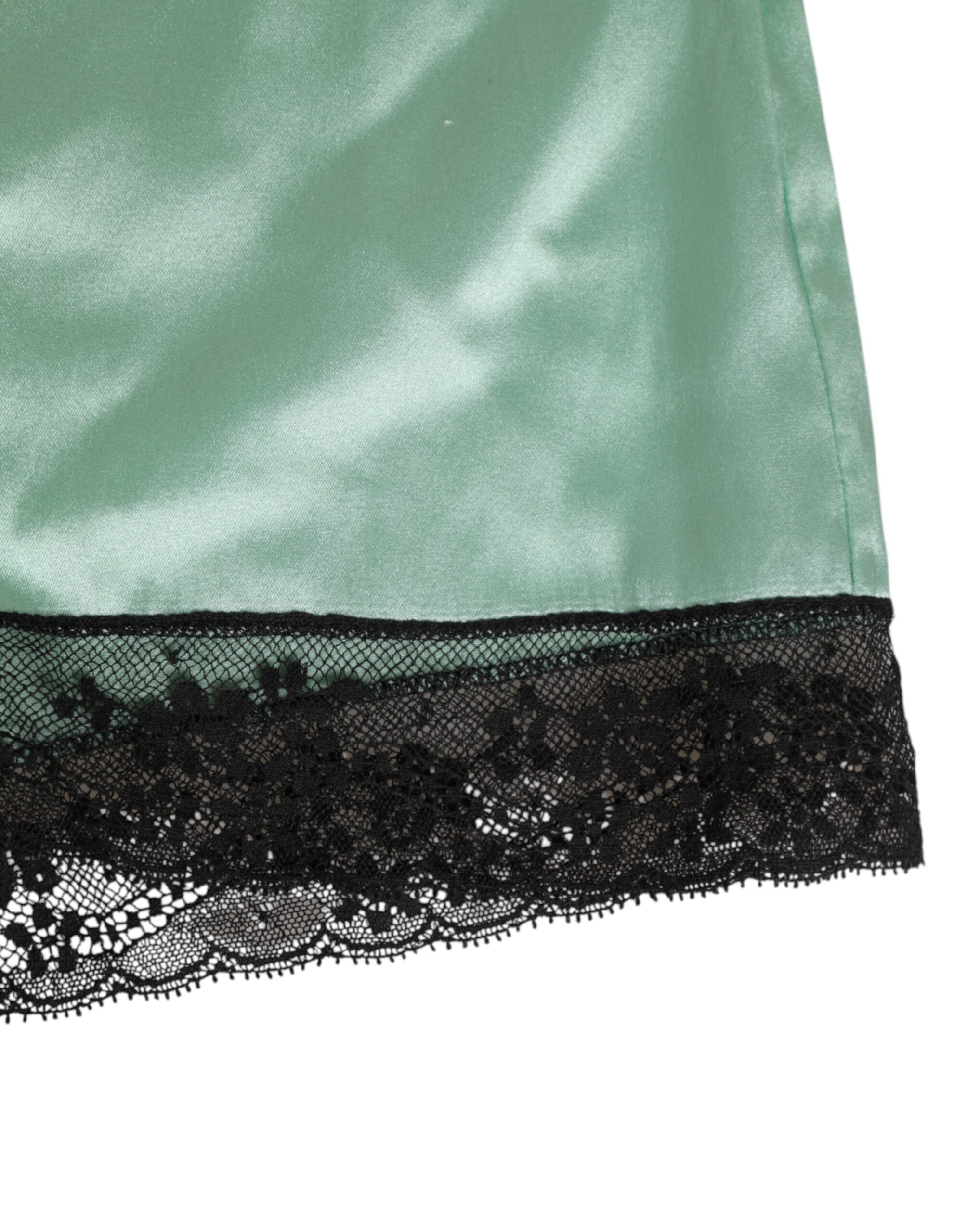 Water Green Satin Black Lace Trim Underwear