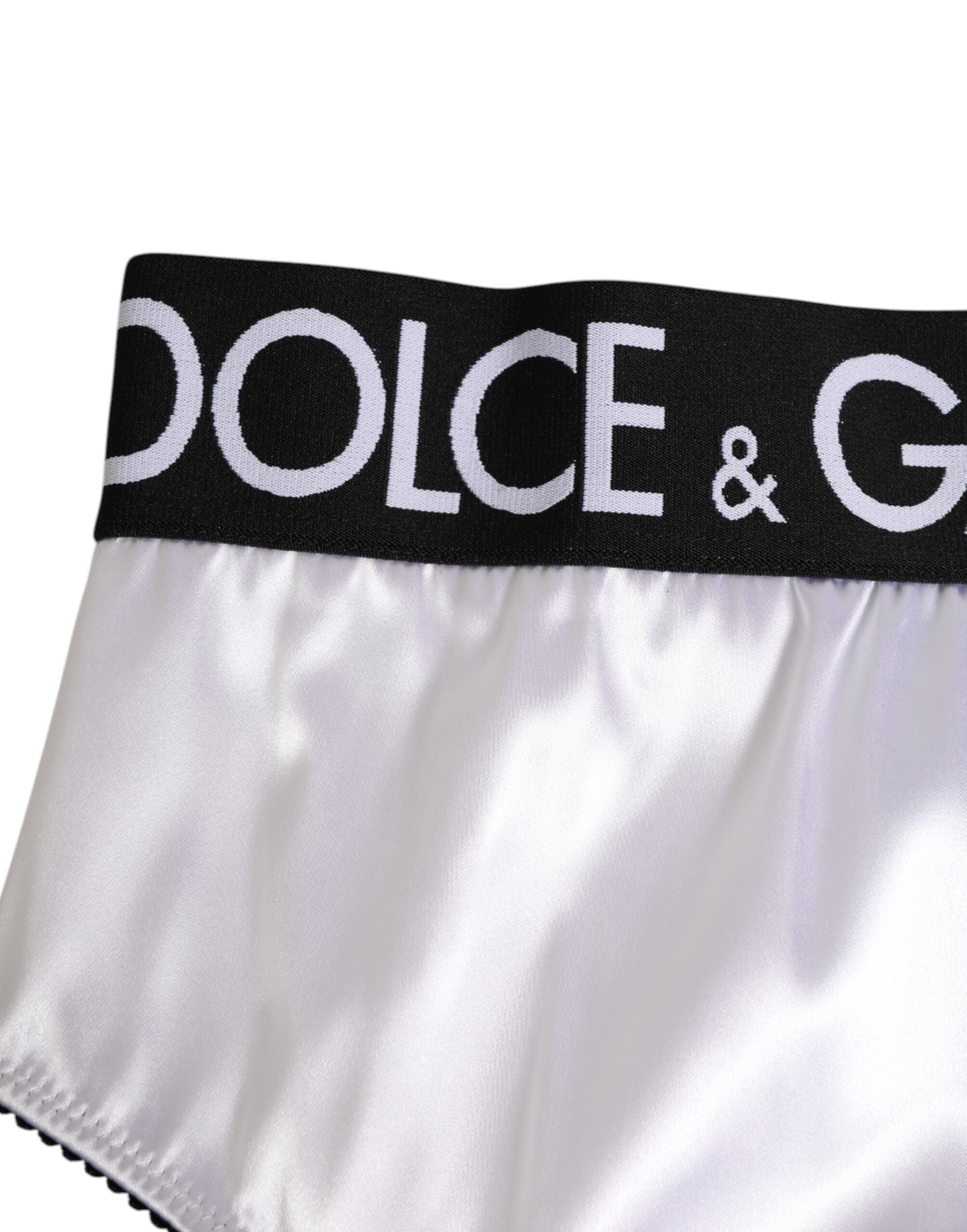 White Satin High-Waist Black Logo Women Underwear
