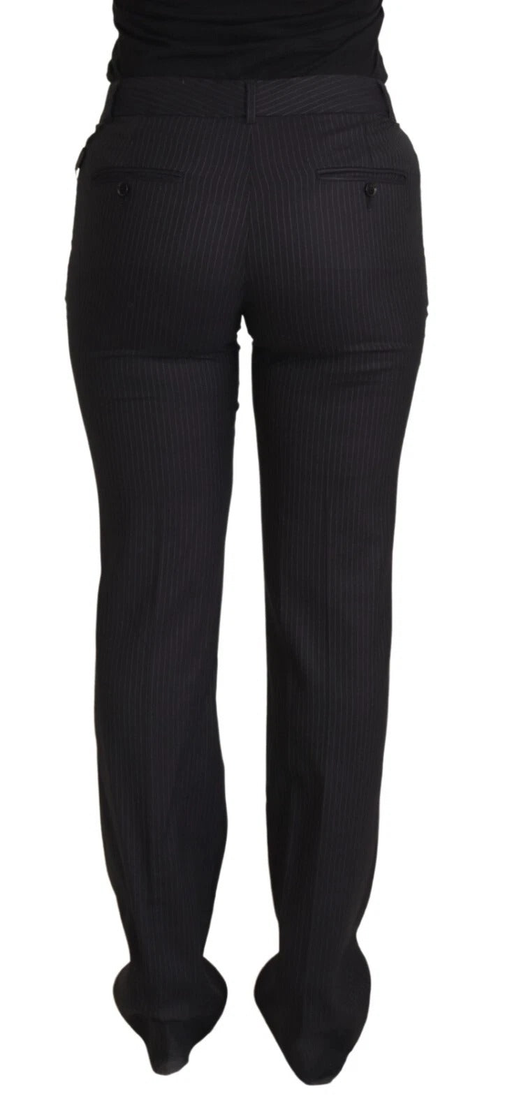 Black Stripes Mid Waist Trouser Pants
