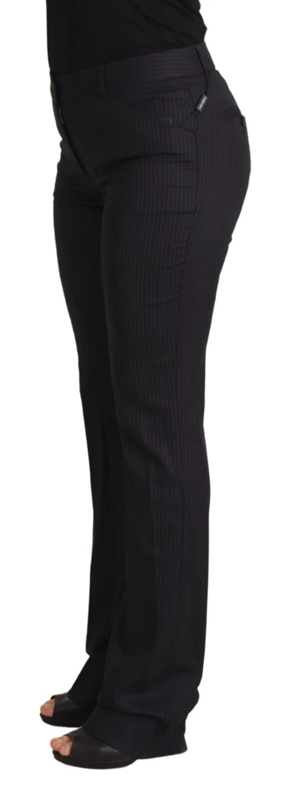 Black Stripes Mid Waist Trouser Pants