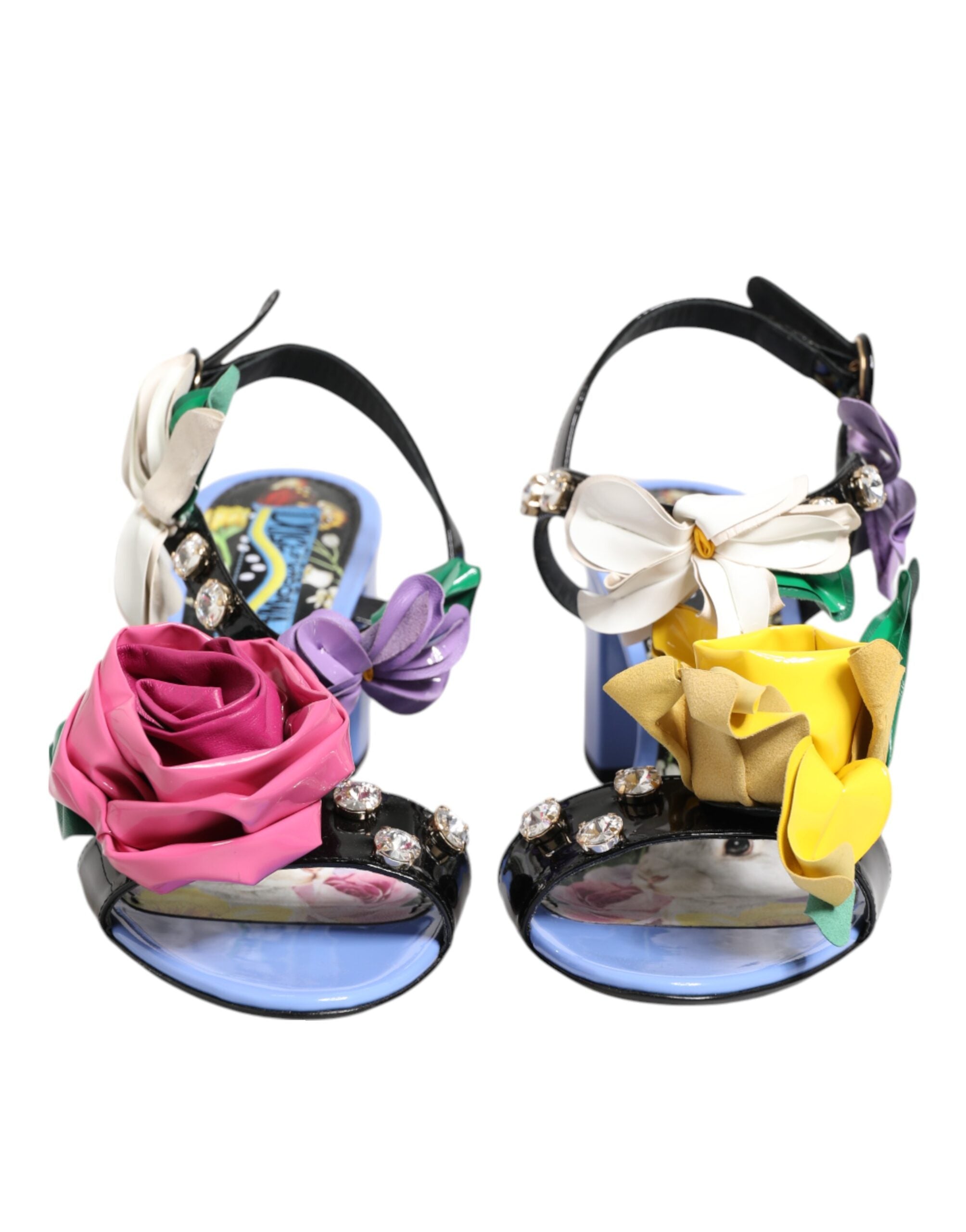 Multicolor Floral Appliqué Crystal Sandal Shoes