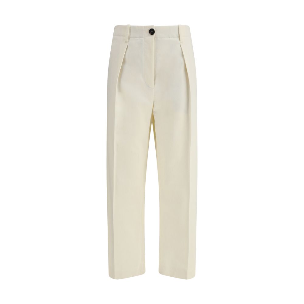 Cream Cotton Casual Pants