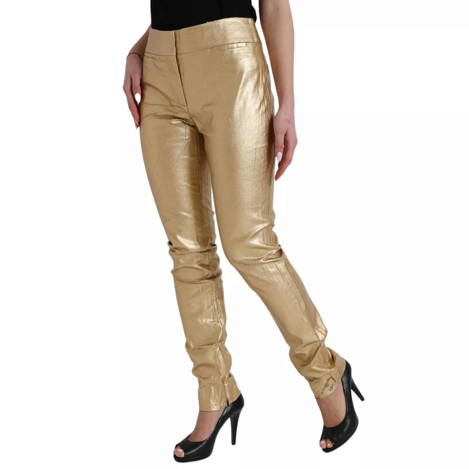 Gold High Waist Skinny Women Metallic Pants