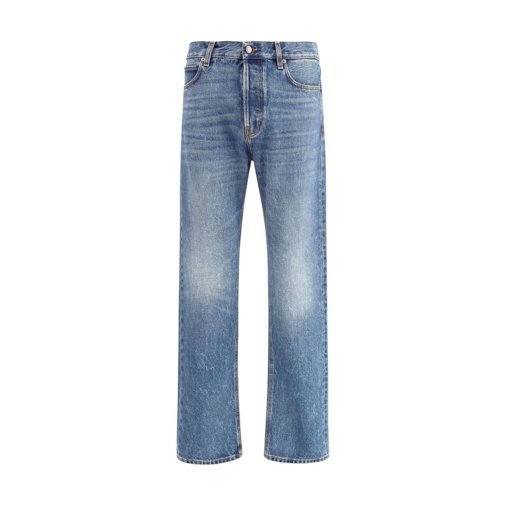 Blue Cotton Straight-Leg Jeans