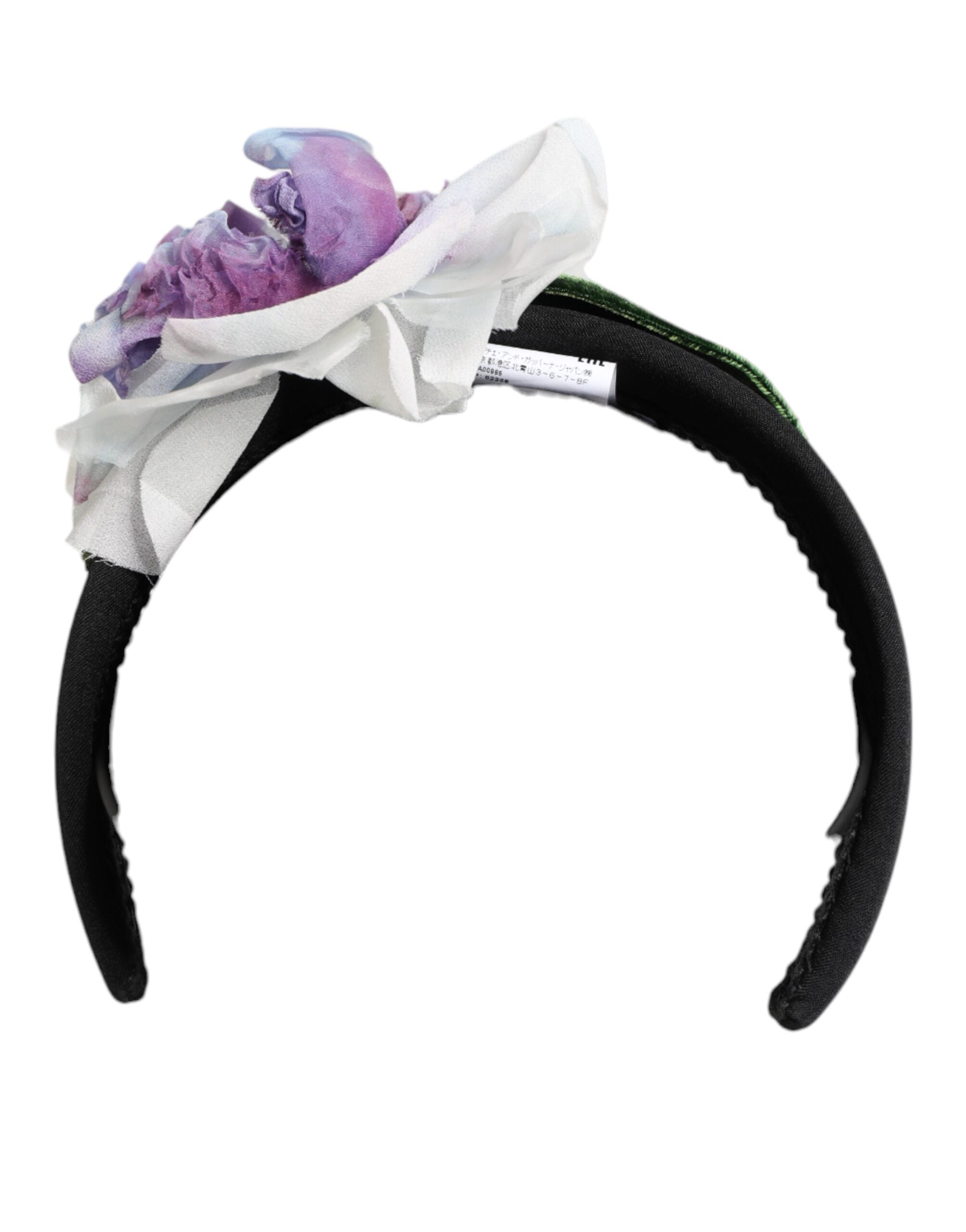 Black Green Silk Purple White Floral Appliqué Accessory Headband