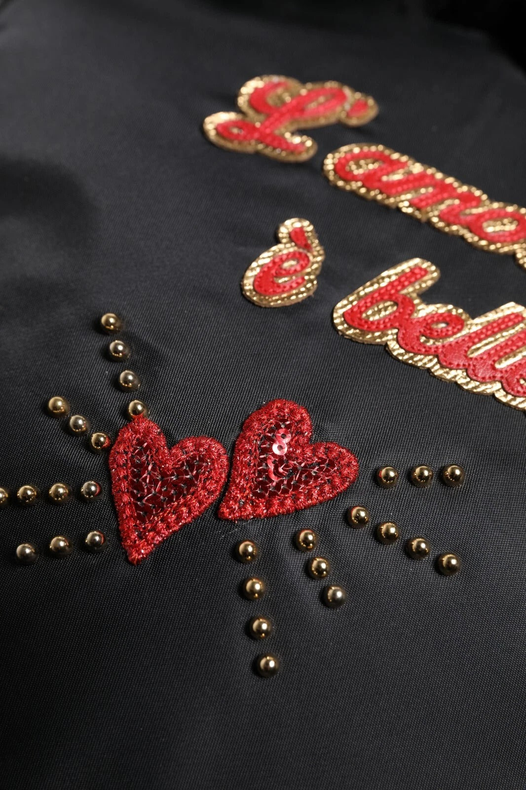 Black Heart L'Amore Patch Embellished Kids Backpack