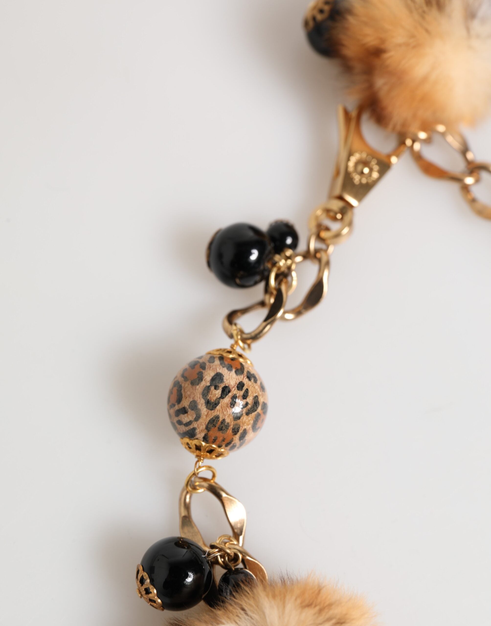 Gold Black Crystals Lapin Fur Filigree Choker Necklace