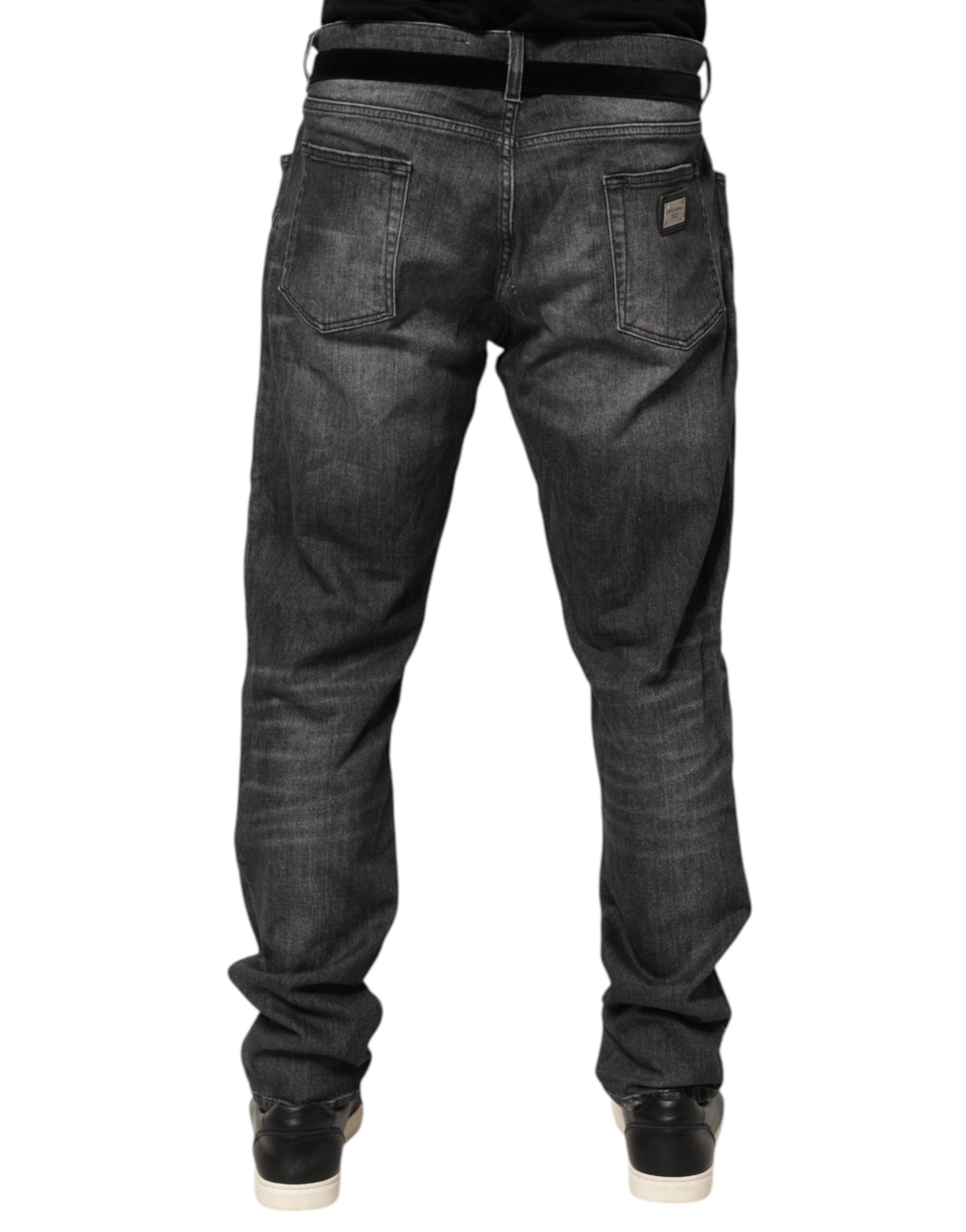 Black Gray Wash Slim Fit Straight Leg Denim Jeans