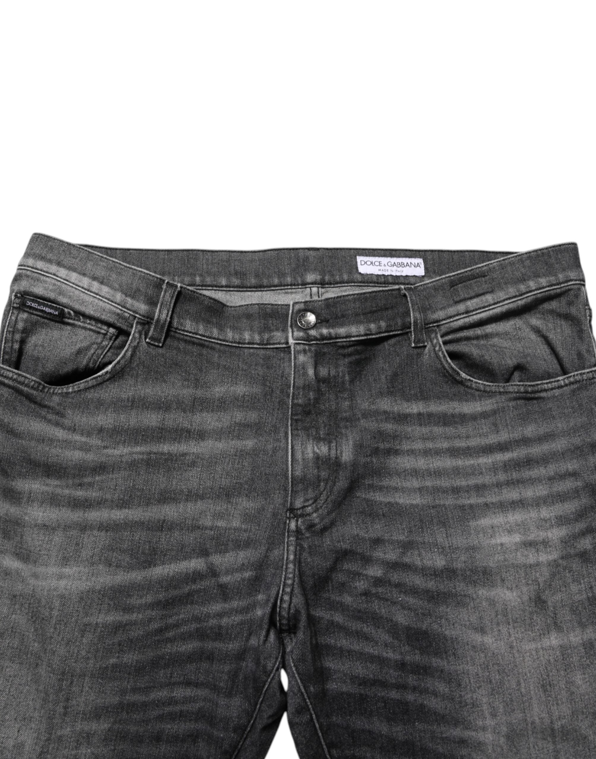 Black Gray Wash Slim Fit Straight Leg Denim Jeans