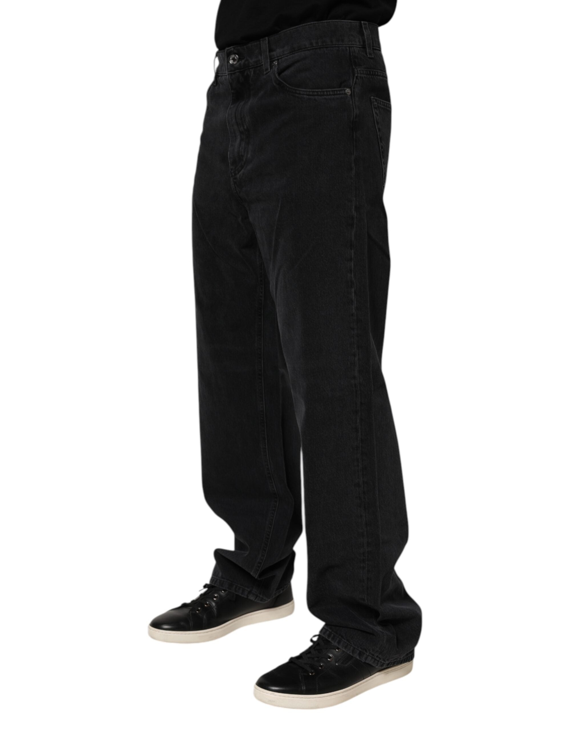 Black Cotton Logo Men Mid Waist Denim Jeans