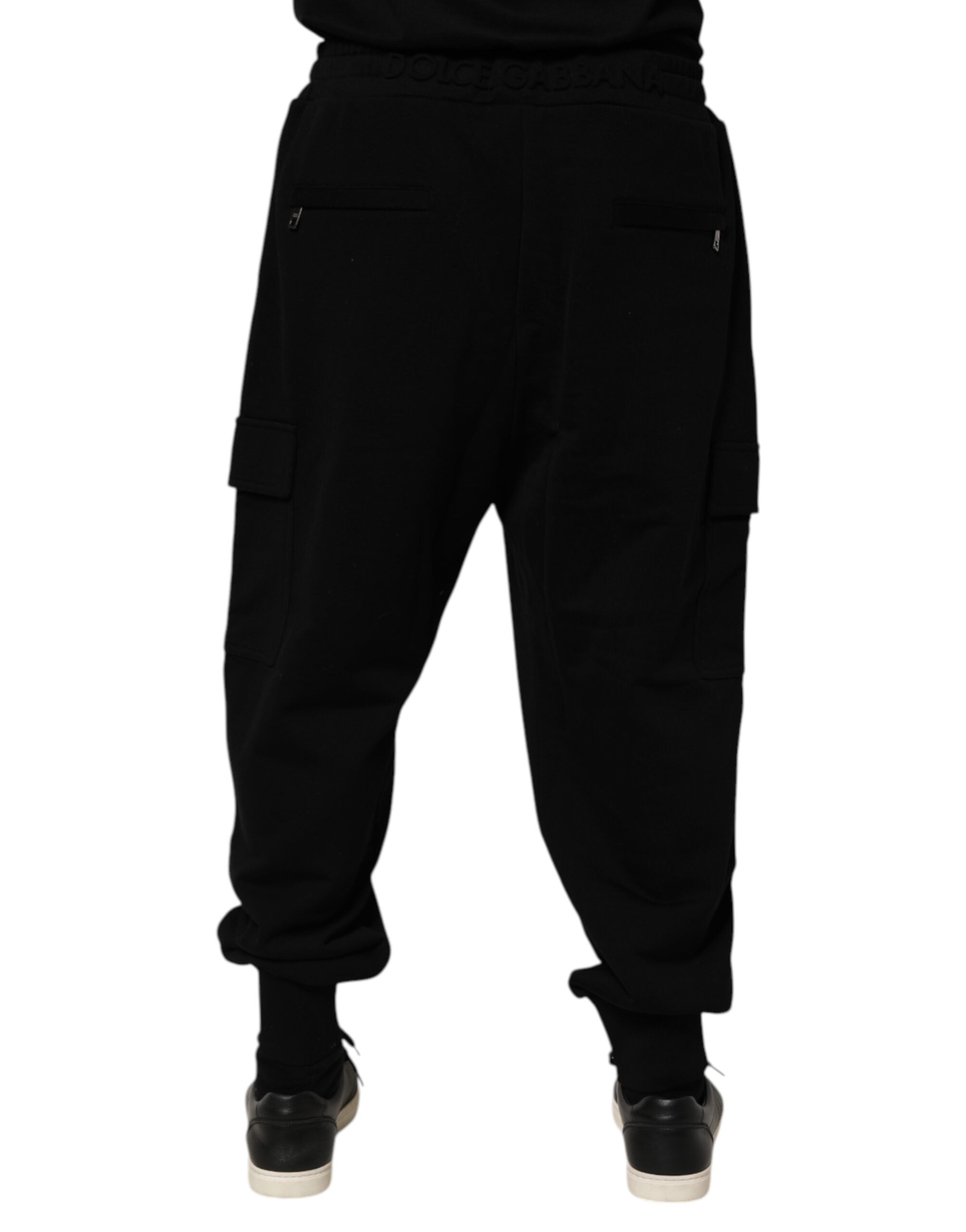Black Cotton Blend Cargo Joggers Drawstring Pants