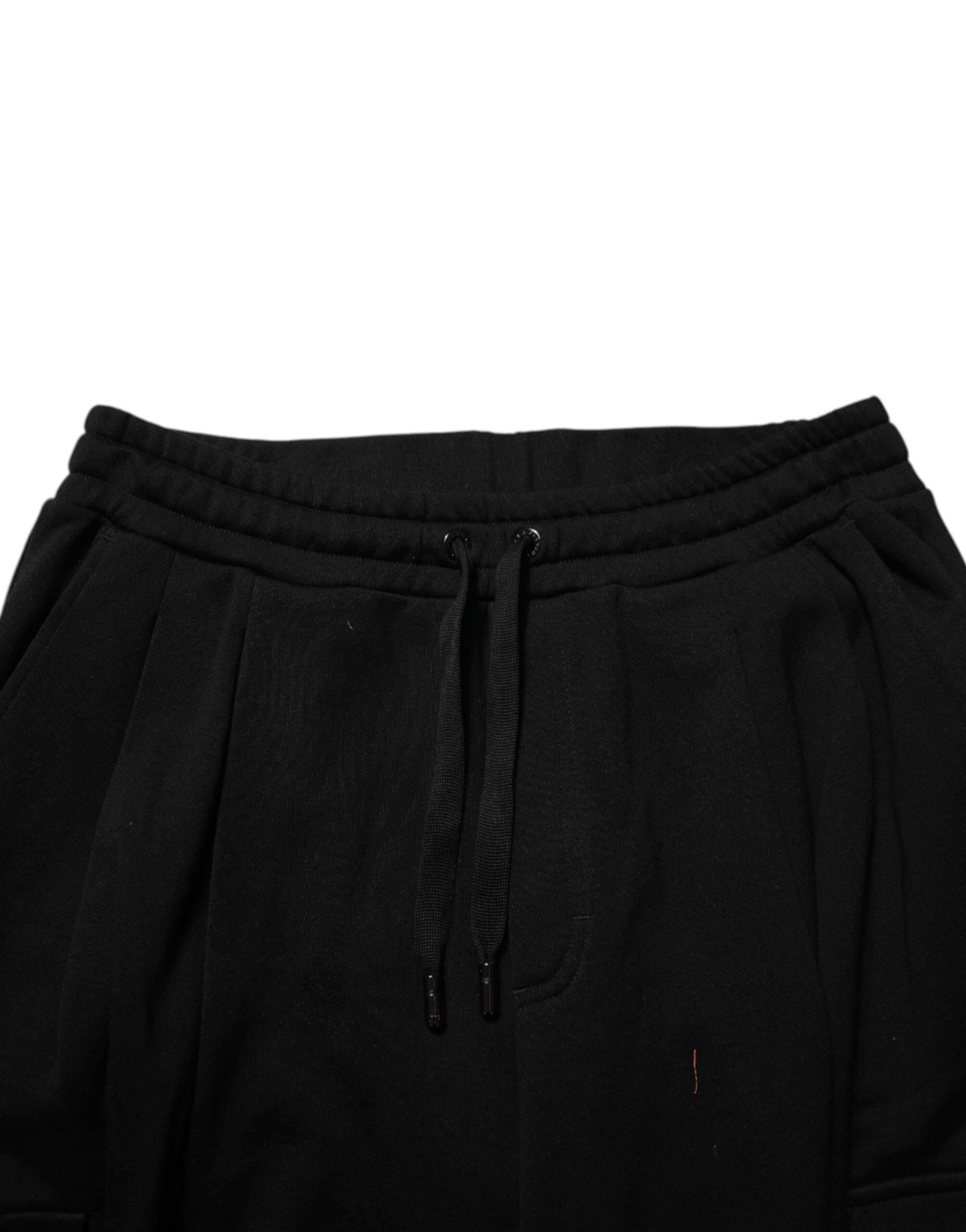 Black Cotton Blend Cargo Joggers Drawstring Pants