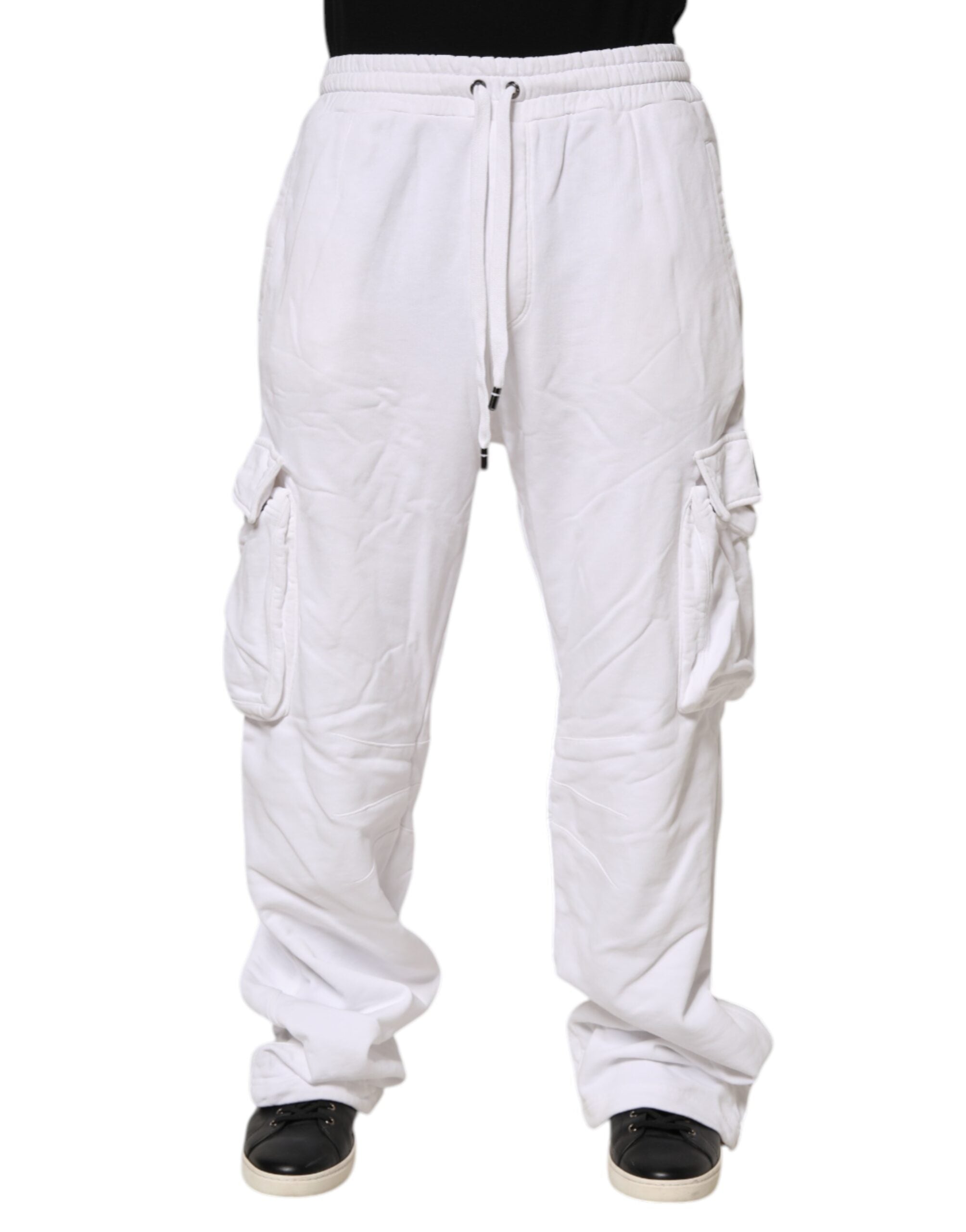 White Cotton Cargo Trousers Logo Patch Pants