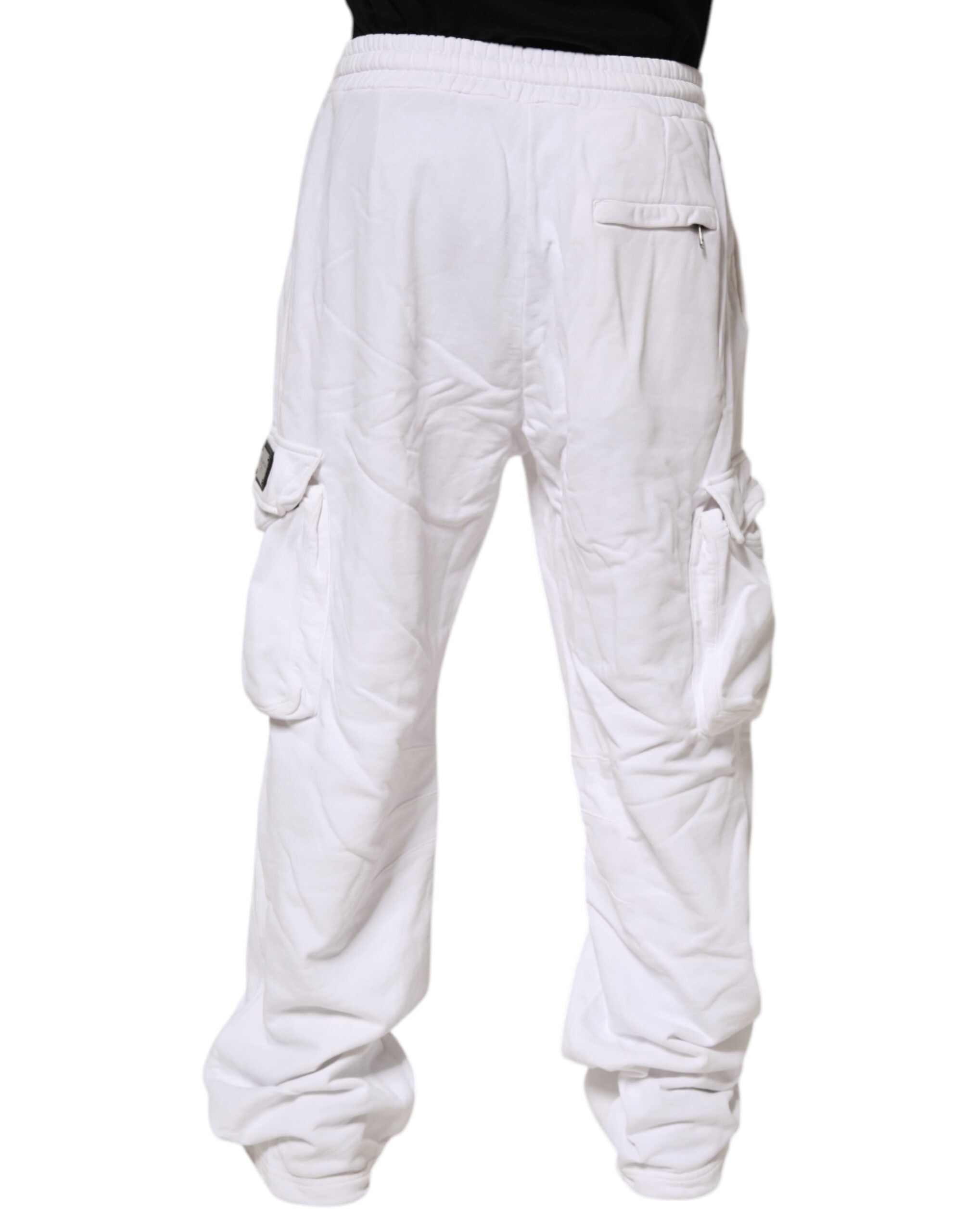 White Cotton Cargo Trousers Logo Patch Pants