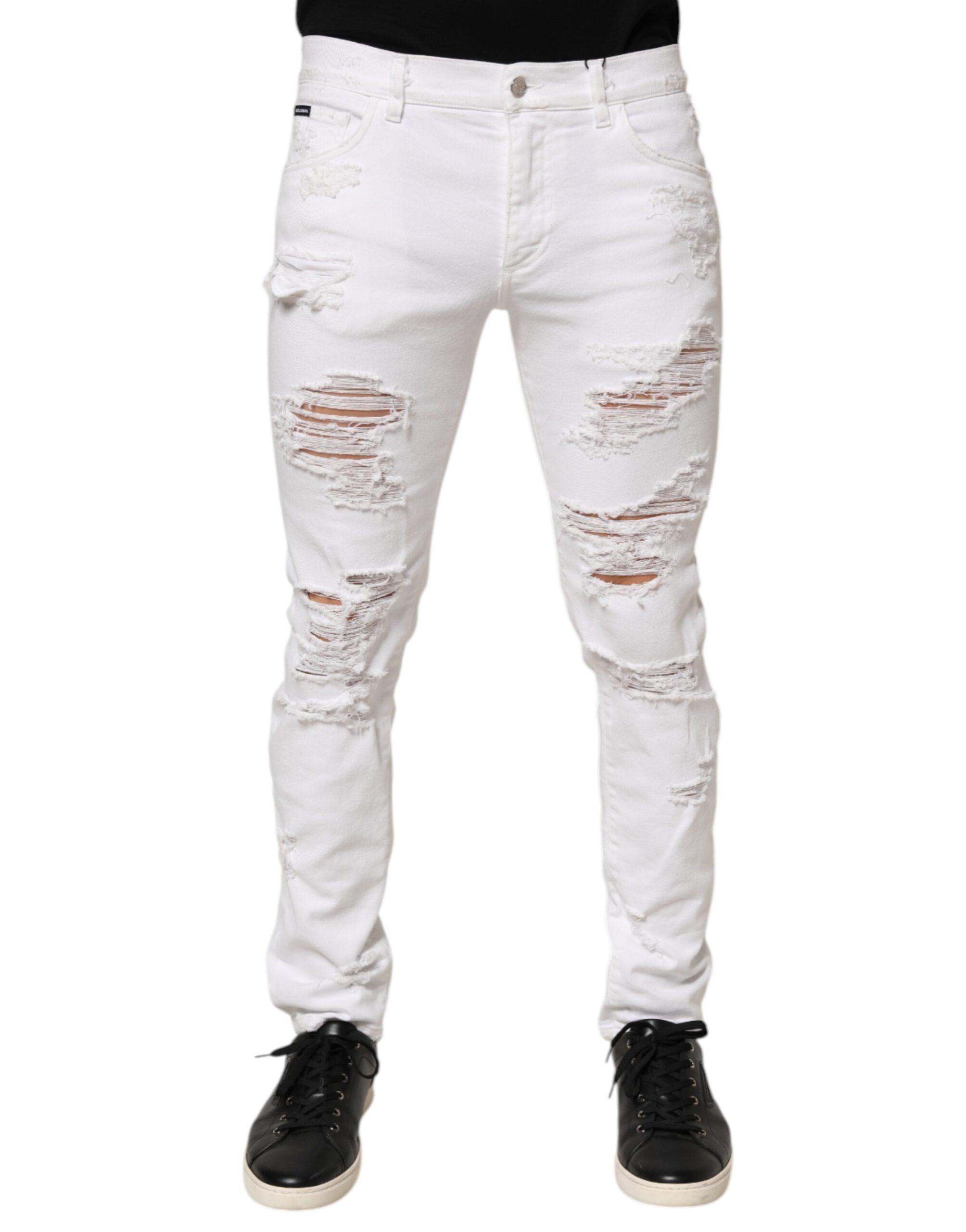 White Distressed Ripped Denim Trouser Jeans
