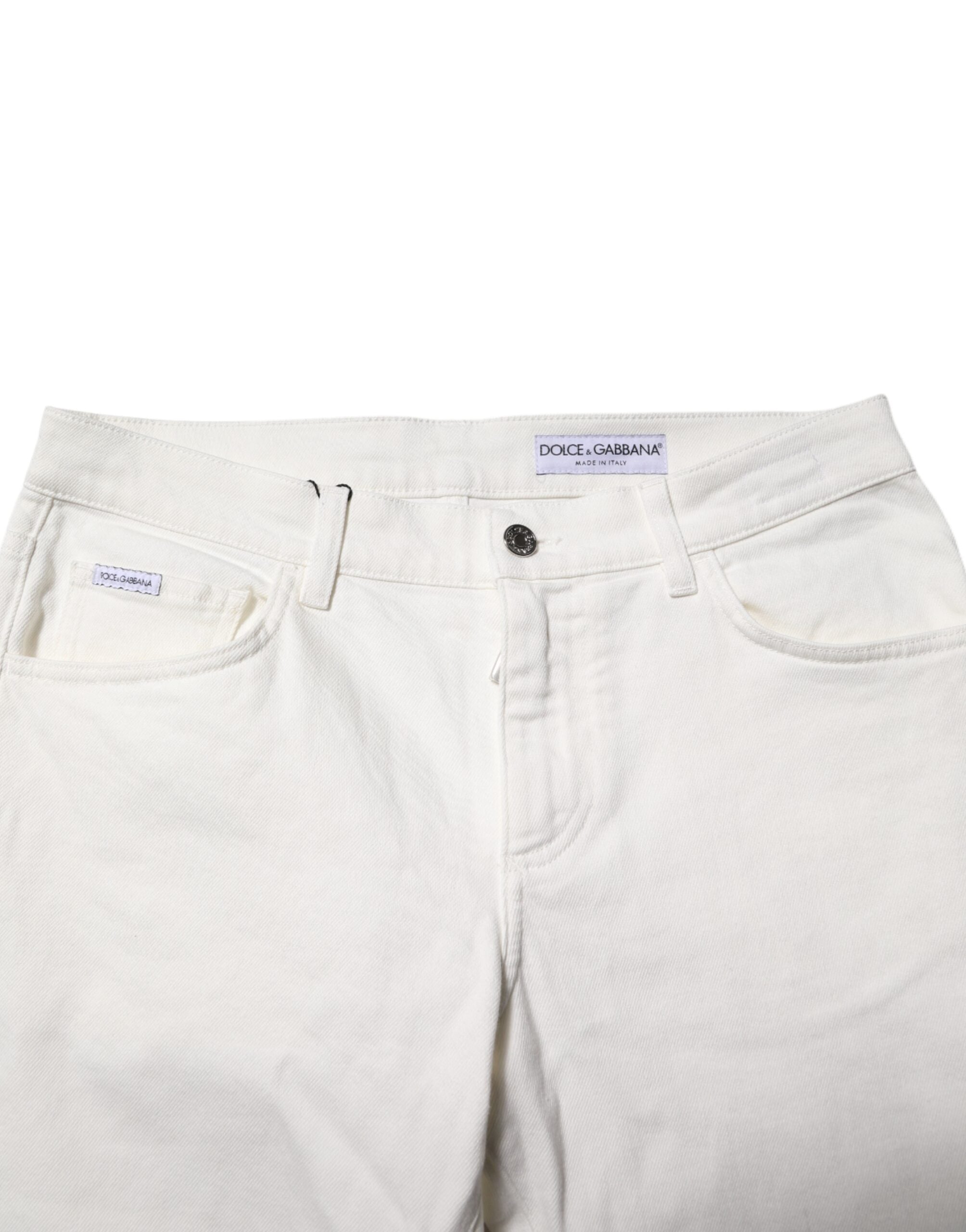 Off White Cotton Stretch Slim Fit Denim Jeans
